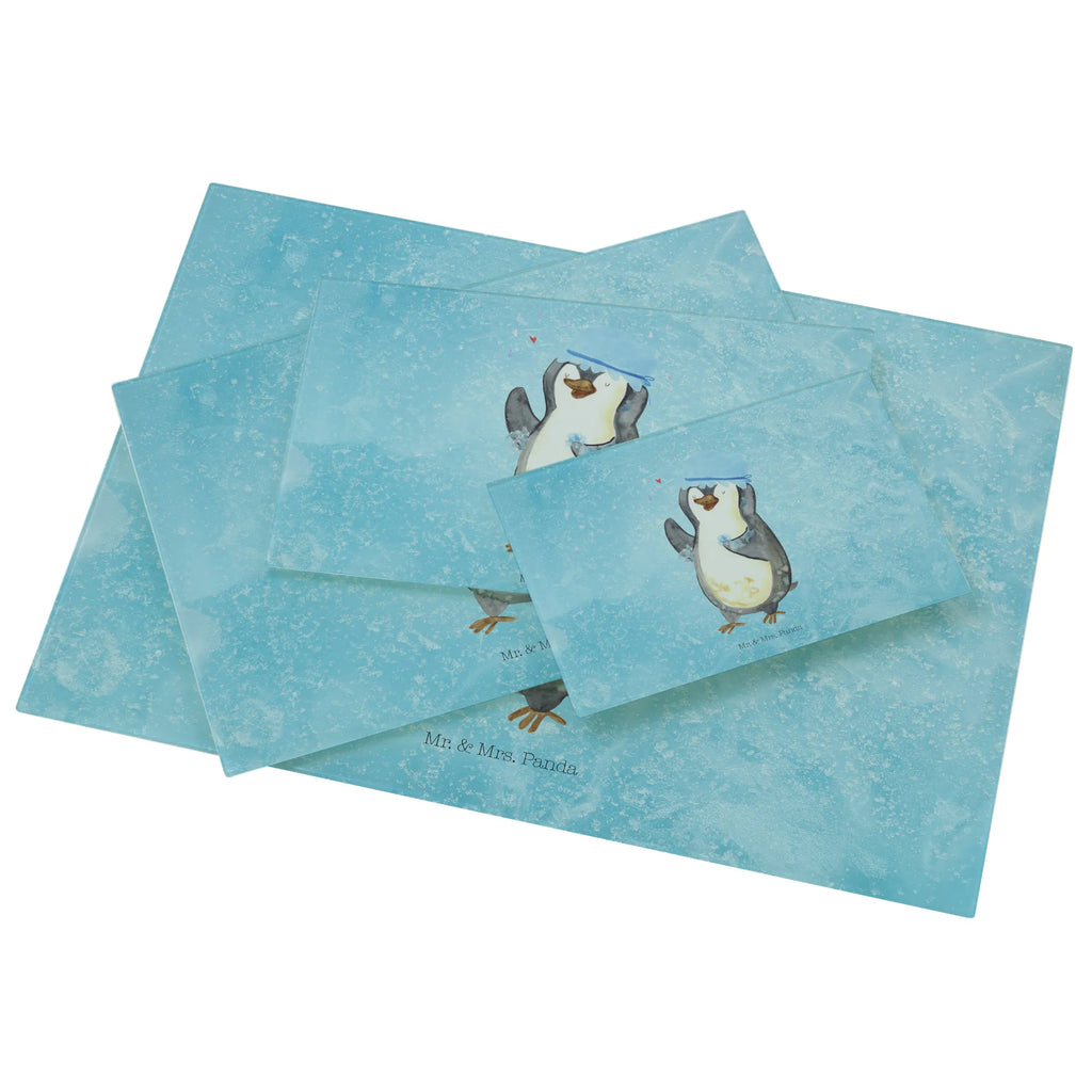 Glasschneidebrett Pinguin Duschen Glasschneidebrett, Schneidebrett, Frühstücksbrett, Küche, Pinguin, Pinguine, Dusche, duschen, Lebensmotto, Motivation, Neustart, Neuanfang, glücklich sein