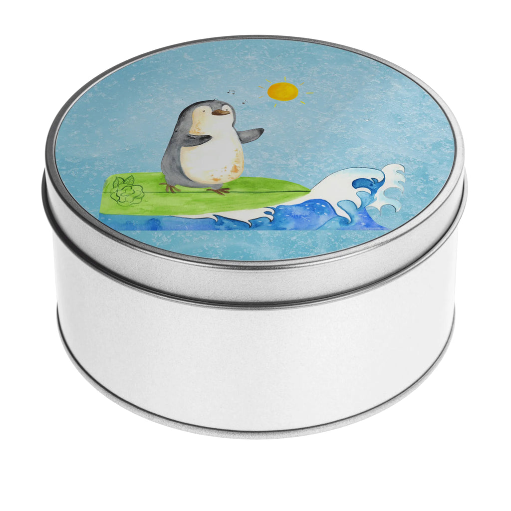 Blechdose rund Pinguin Surfer Metalldose, Keksdose, Dose, Vorratsdose, Geschenkbox, Lunchbox, Aufbewahrungsbox, Vorratsdosen, Metallkiste, Metallbox, Metallboxen, Aufbewahrungskiste, Geschenkkiste, Blechdosen mit Deckel, Metallkiste mit Deckel, Vorratsdosen mit Deckel, Metall Dose, Pinguin, Pinguine, surfen, Surfer, Hawaii, Urlaub, Wellen, Wellen reiten, Portugal