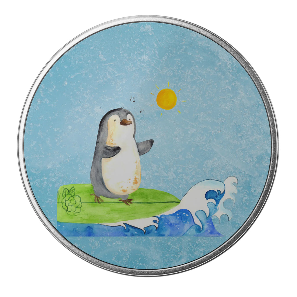 Blechdose rund Pinguin Surfer Metalldose, Keksdose, Dose, Vorratsdose, Geschenkbox, Lunchbox, Aufbewahrungsbox, Vorratsdosen, Metallkiste, Metallbox, Metallboxen, Aufbewahrungskiste, Geschenkkiste, Blechdosen mit Deckel, Metallkiste mit Deckel, Vorratsdosen mit Deckel, Metall Dose, Pinguin, Pinguine, surfen, Surfer, Hawaii, Urlaub, Wellen, Wellen reiten, Portugal