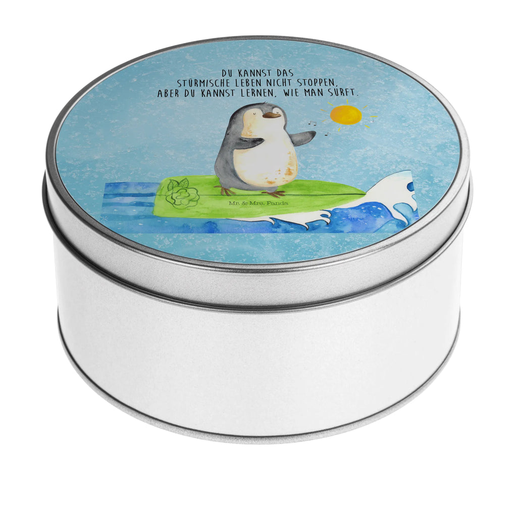 Blechdose rund Pinguin Surfer Metalldose, Keksdose, Dose, Vorratsdose, Geschenkbox, Lunchbox, Aufbewahrungsbox, Vorratsdosen, Metallkiste, Metallbox, Metallboxen, Aufbewahrungskiste, Geschenkkiste, Blechdosen mit Deckel, Metallkiste mit Deckel, Vorratsdosen mit Deckel, Metall Dose, Pinguin, Pinguine, surfen, Surfer, Hawaii, Urlaub, Wellen, Wellen reiten, Portugal