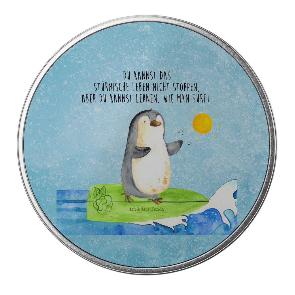 Blechdose rund Pinguin Surfer Metalldose, Keksdose, Dose, Vorratsdose, Geschenkbox, Lunchbox, Aufbewahrungsbox, Vorratsdosen, Metallkiste, Metallbox, Metallboxen, Aufbewahrungskiste, Geschenkkiste, Blechdosen mit Deckel, Metallkiste mit Deckel, Vorratsdosen mit Deckel, Metall Dose, Pinguin, Pinguine, surfen, Surfer, Hawaii, Urlaub, Wellen, Wellen reiten, Portugal