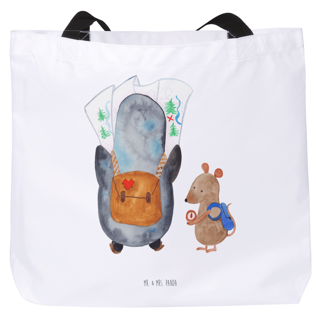 Shopper Pinguin & Maus Wanderer Beutel, Einkaufstasche, Tasche, Strandtasche, Einkaufsbeutel, Shopper, Schultasche, Freizeittasche, Tragebeutel, Schulbeutel, Alltagstasche, Pinguin, Pinguine, Abenteurer, Abenteuer, Roadtrip, Ausflug, Wanderlust, wandern