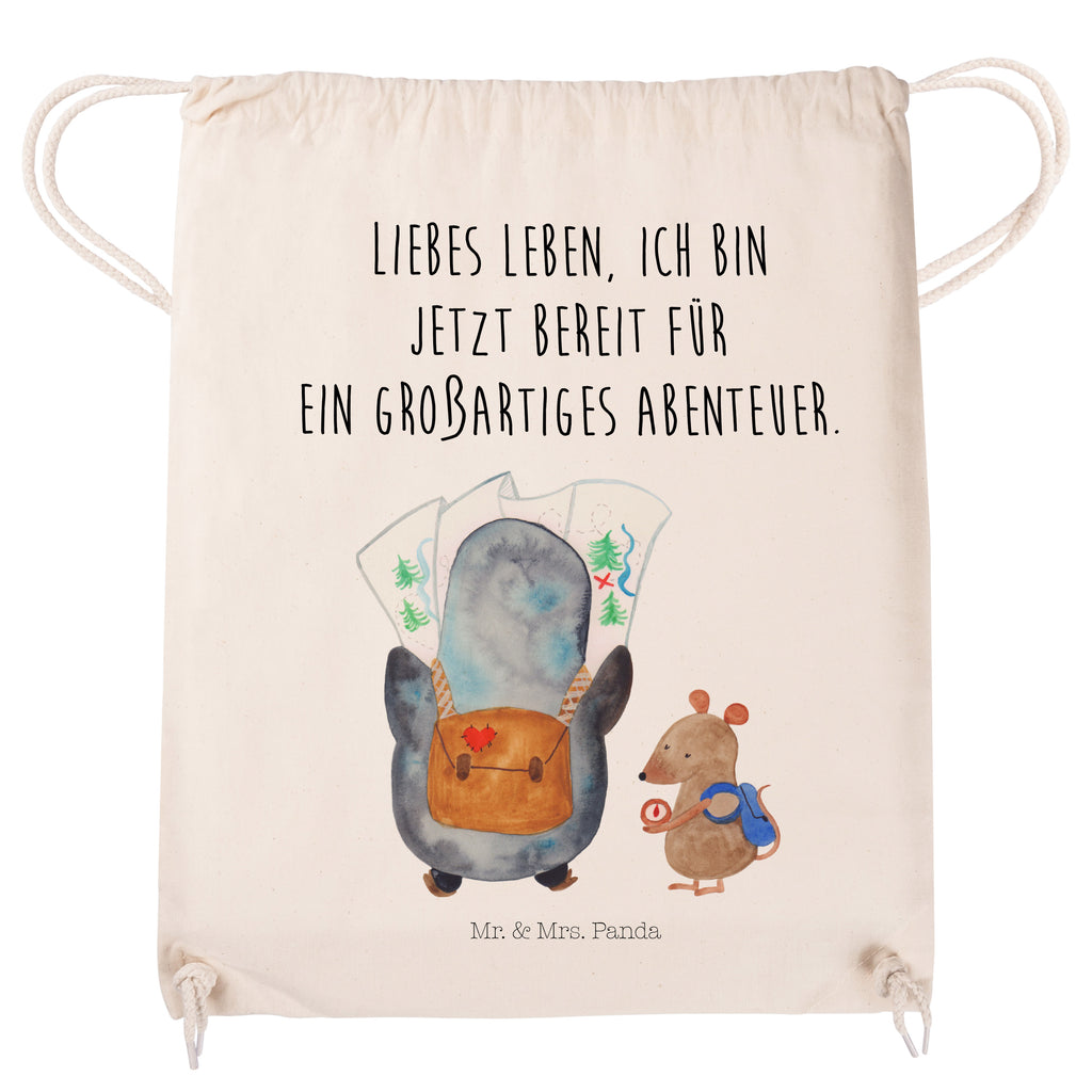 Sportbeutel Pinguin & Maus Wanderer Sportbeutel, Turnbeutel, Beutel, Sporttasche, Tasche, Stoffbeutel, Sportbeutel Kinder, Gymsack, Beutel Rucksack, Kleine Sporttasche, Sportzubehör, Turnbeutel Baumwolle, Pinguin, Pinguine, Abenteurer, Abenteuer, Roadtrip, Ausflug, Wanderlust, wandern