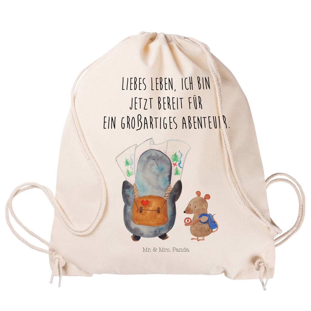 Sportbeutel Pinguin & Maus Wanderer Sportbeutel, Turnbeutel, Beutel, Sporttasche, Tasche, Stoffbeutel, Sportbeutel Kinder, Gymsack, Beutel Rucksack, Kleine Sporttasche, Sportzubehör, Turnbeutel Baumwolle, Pinguin, Pinguine, Abenteurer, Abenteuer, Roadtrip, Ausflug, Wanderlust, wandern