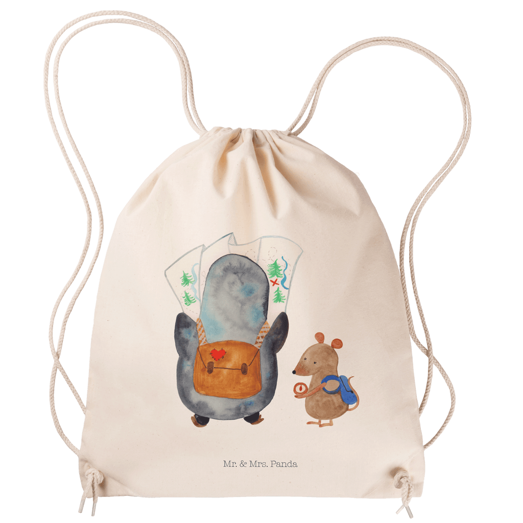 Sportbeutel Pinguin & Maus Wanderer Sportbeutel, Turnbeutel, Beutel, Sporttasche, Tasche, Stoffbeutel, Sportbeutel Kinder, Gymsack, Beutel Rucksack, Kleine Sporttasche, Sportzubehör, Turnbeutel Baumwolle, Pinguin, Pinguine, Abenteurer, Abenteuer, Roadtrip, Ausflug, Wanderlust, wandern