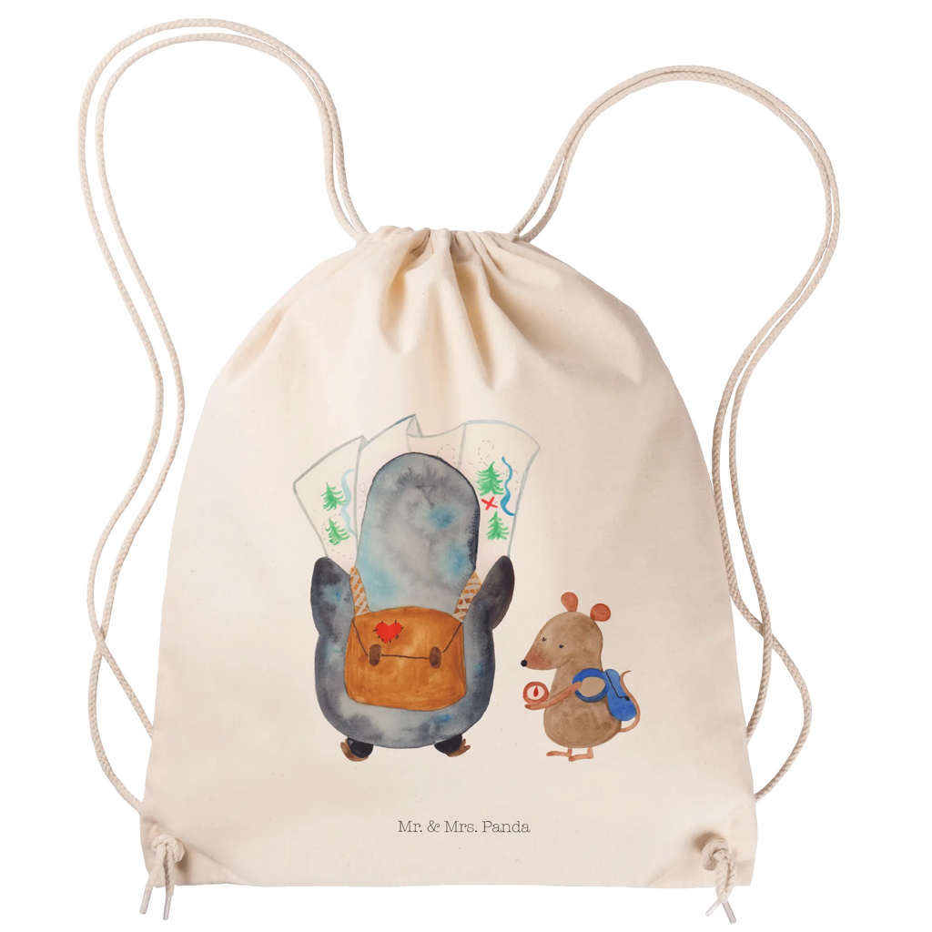 Sportbeutel Pinguin & Maus Wanderer Sportbeutel, Turnbeutel, Beutel, Sporttasche, Tasche, Stoffbeutel, Sportbeutel Kinder, Gymsack, Beutel Rucksack, Kleine Sporttasche, Sportzubehör, Turnbeutel Baumwolle, Pinguin, Pinguine, Abenteurer, Abenteuer, Roadtrip, Ausflug, Wanderlust, wandern