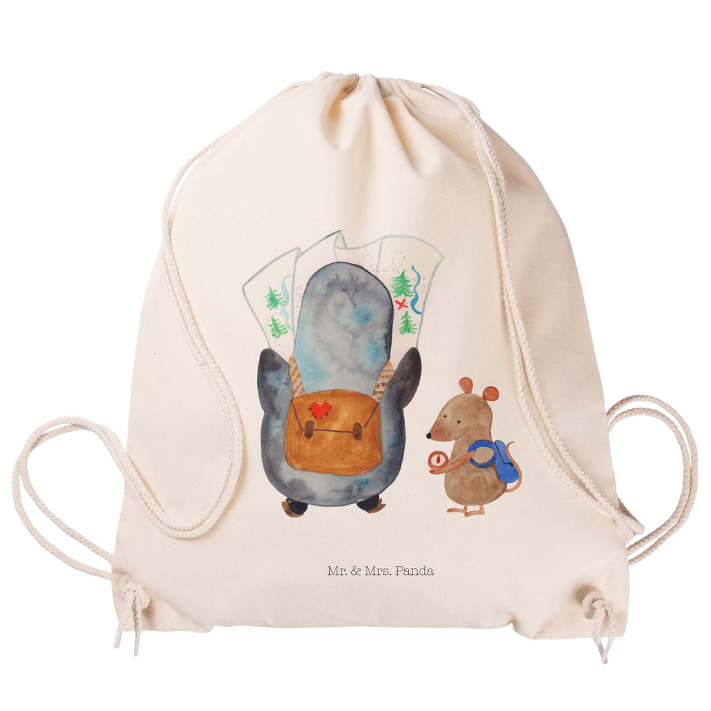 Sportbeutel Pinguin & Maus Wanderer Sportbeutel, Turnbeutel, Beutel, Sporttasche, Tasche, Stoffbeutel, Sportbeutel Kinder, Gymsack, Beutel Rucksack, Kleine Sporttasche, Sportzubehör, Turnbeutel Baumwolle, Pinguin, Pinguine, Abenteurer, Abenteuer, Roadtrip, Ausflug, Wanderlust, wandern