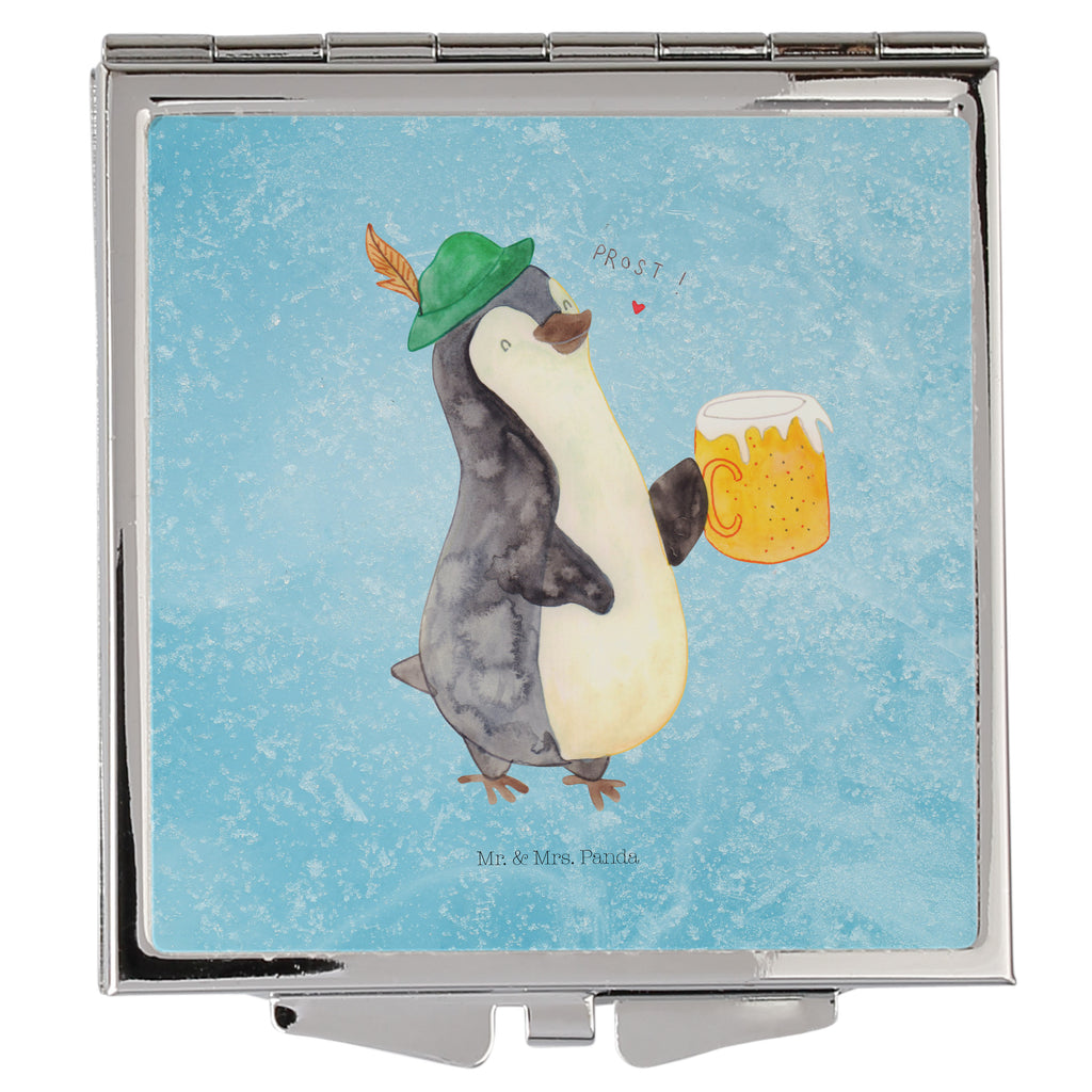 Handtaschenspiegel quadratisch Pinguin Bier Spiegel, Handtasche, Quadrat, silber, schminken, Schminkspiegel, Pinguin, Pinguine, Bier, Oktoberfest