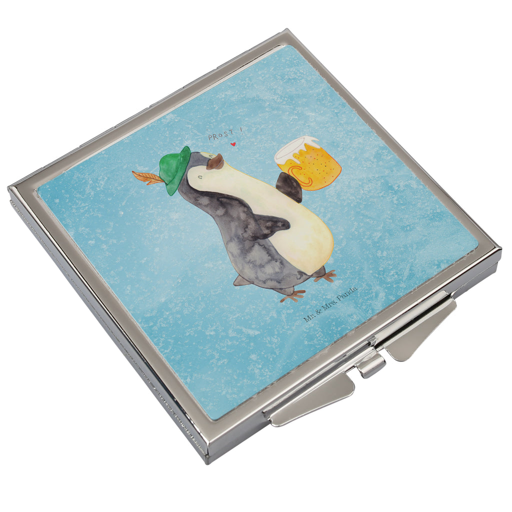 Handtaschenspiegel quadratisch Pinguin Bier Spiegel, Handtasche, Quadrat, silber, schminken, Schminkspiegel, Pinguin, Pinguine, Bier, Oktoberfest