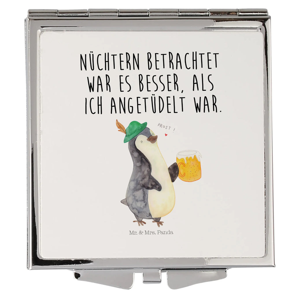 Handtaschenspiegel quadratisch Pinguin Bier Spiegel, Handtasche, Quadrat, silber, schminken, Schminkspiegel, Pinguin, Pinguine, Bier, Oktoberfest