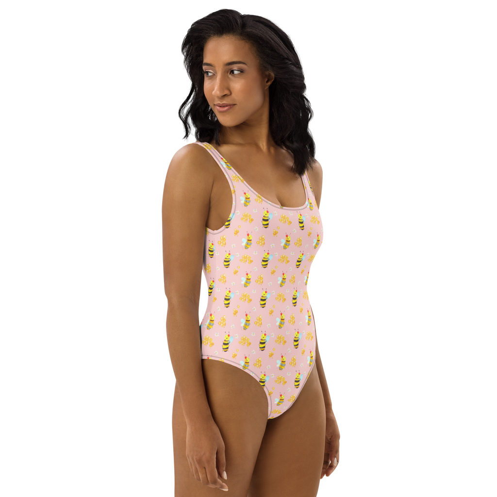 Badeanzug Biene Happy Muster Badebekleidung, Bademode, Badeanzug, Swimsuit, Rückenfreier Badeanzug, Luxus-Bademode, Biene, Wespe, Hummel