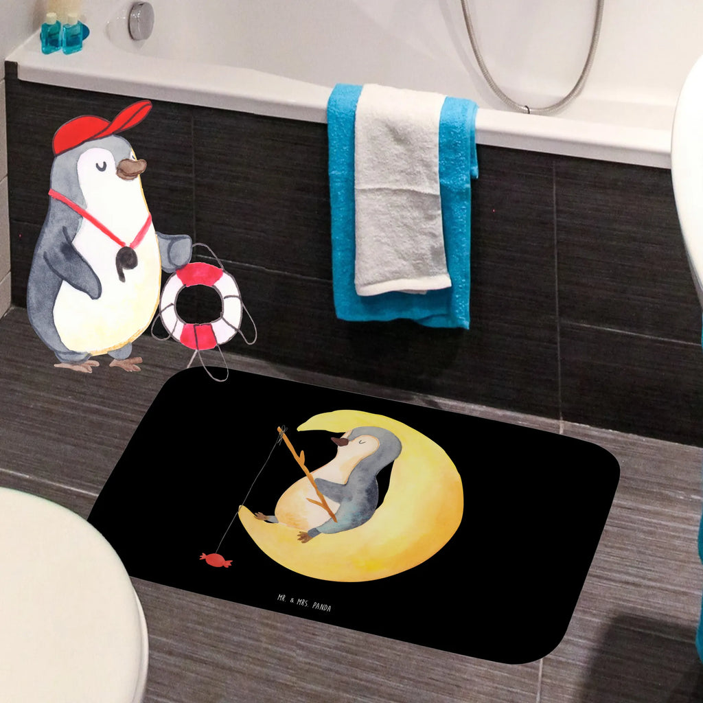 Badvorleger Pinguin Mond Badematte, Badteppich, Duschvorleger, Badezimmerteppich, Badezimmermatte, Badvorleger, Duschmatte, Duschteppich, Badteppiche, Badgarnitur, Badematten, Teppich Badezimmer, Badezimmermatten, Pinguin, Pinguine, Spruch, schlafen, Nachtruhe, Einschlafen, Schlafzimmer, Schlafstörungen, Gästezimmer