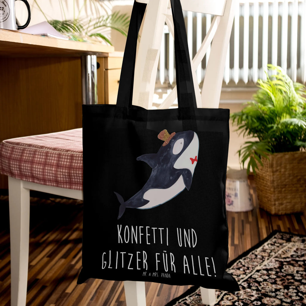 Tragetasche Orca Zylinder Beuteltasche, Beutel, Einkaufstasche, Jutebeutel, Stoffbeutel, Tasche, Shopper, Umhängetasche, Strandtasche, Schultertasche, Stofftasche, Tragetasche, Badetasche, Jutetasche, Einkaufstüte, Laptoptasche, Meerestiere, Meer, Urlaub, Narwal, Glitter, Konfetti, Glitzer, Geburtstag, Feier, Fete, Fest, Glückwunsch, Orca