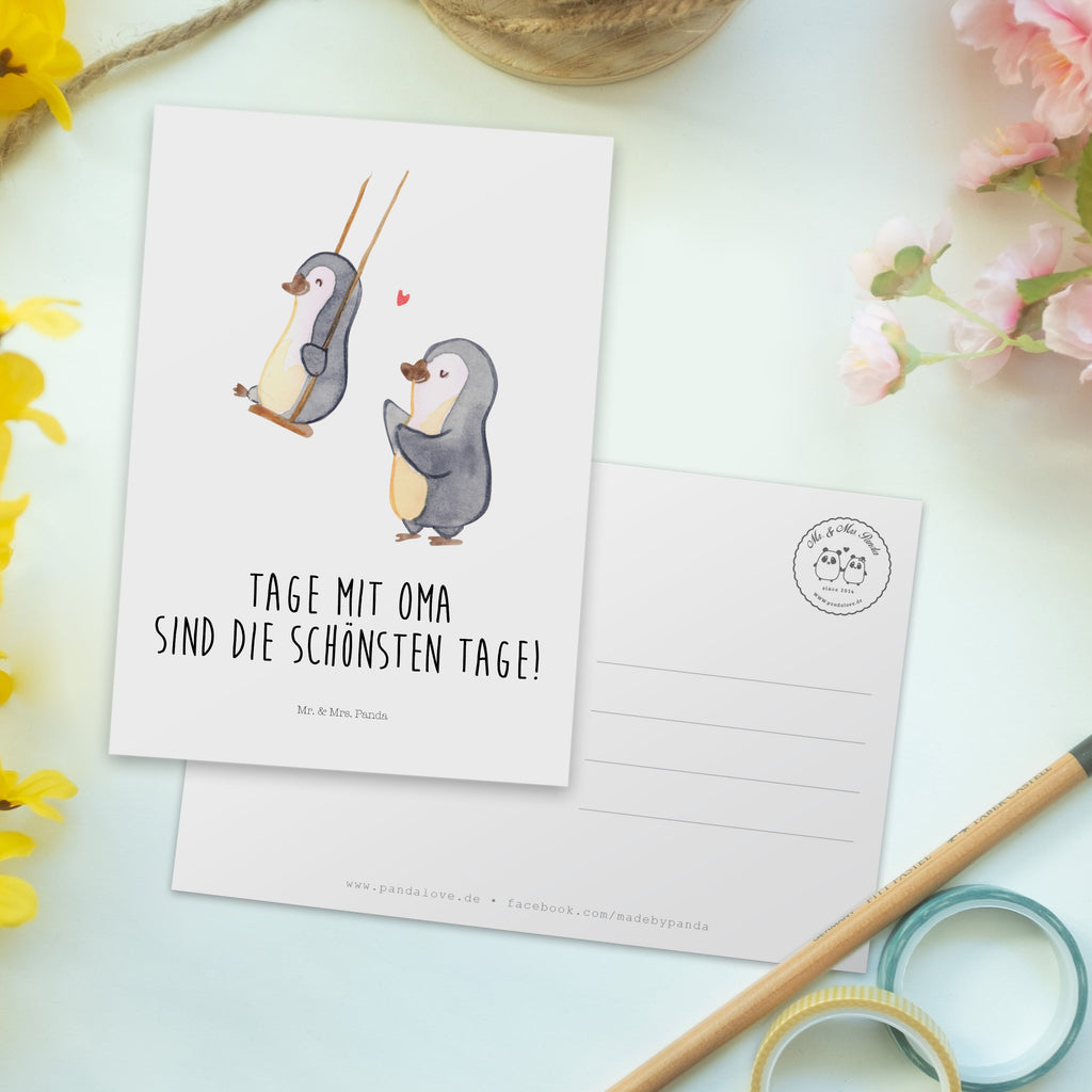 Postkarte Pinguin Oma schaukeln Postkarte, Karte, Geschenkkarte, Grußkarte, Einladung, Ansichtskarte, Geburtstagskarte, Einladungskarte, Dankeskarte, Ansichtskarten, Einladung Geburtstag, Einladungskarten Geburtstag, Familie, Vatertag, Muttertag, Bruder, Schwester, Mama, Papa, Oma, Opa, beste Oma, Lieblingsoma, Geschenk für Oma, Omi, Großmutter