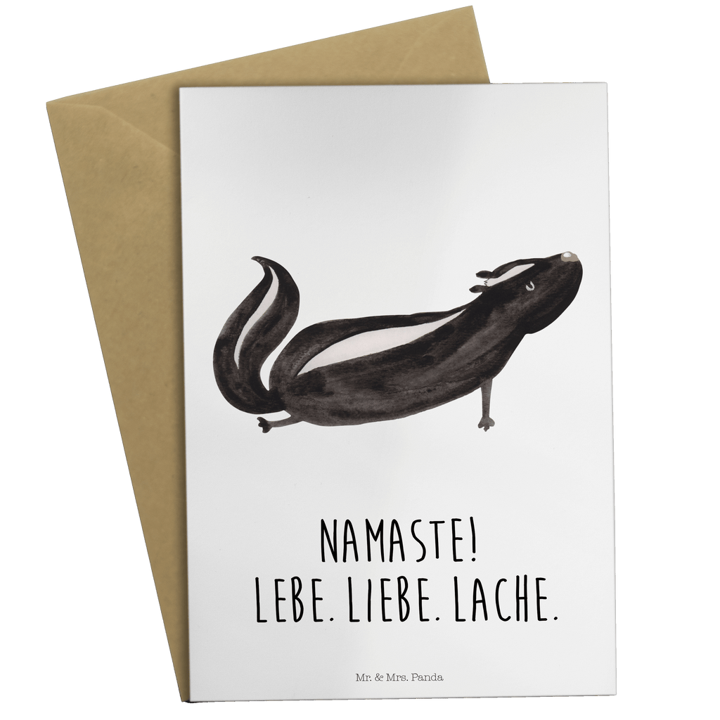 Grußkarte Stinktier Yoga Grußkarte, Klappkarte, Einladungskarte, Glückwunschkarte, Hochzeitskarte, Geburtstagskarte, Karte, Ansichtskarten, Stinktier, Skunk, Wildtier, Raubtier, Stinker, Stinki, Yoga, Namaste, Lebe, Liebe, Lache