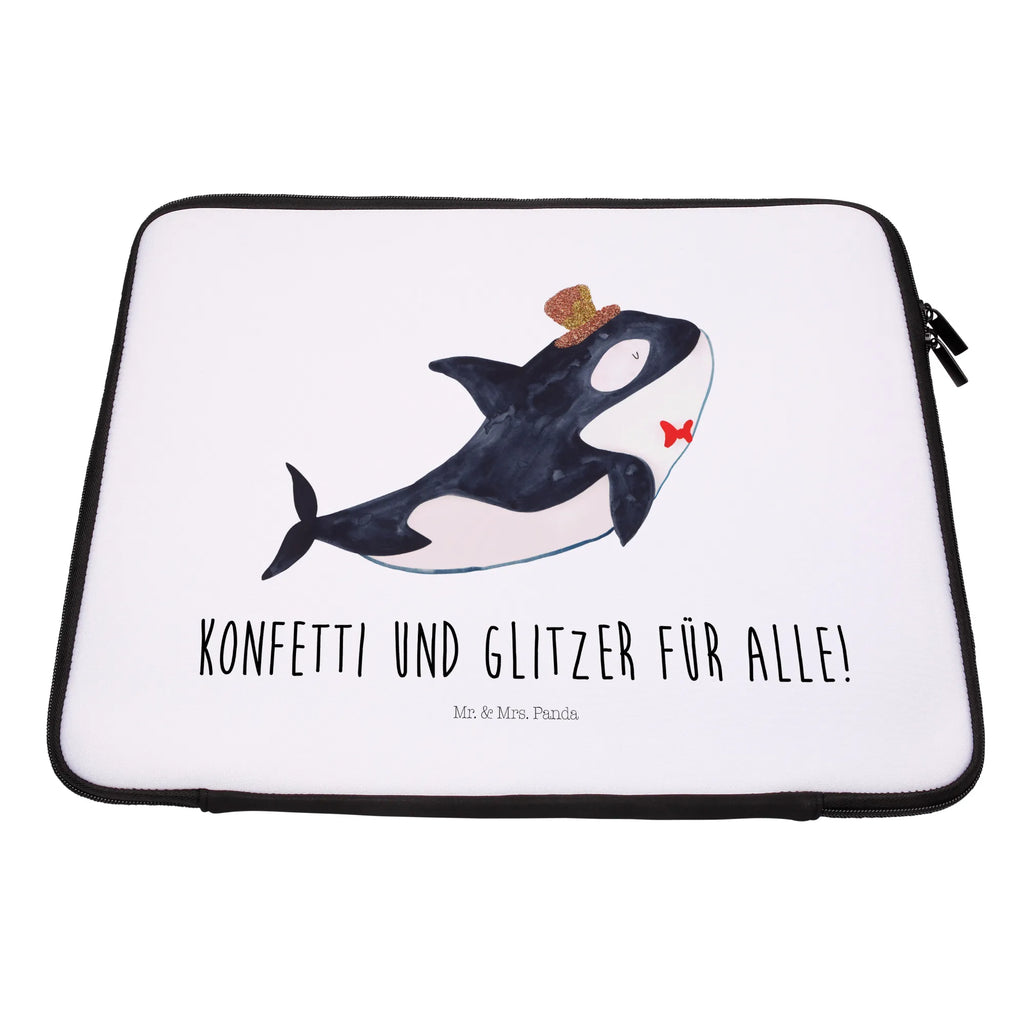 Notebook Tasche Orca Zylinder Notebook Tasche, Laptop, Computertasche, Tasche, Notebook-Tasche, Notebook-Reisehülle, Notebook Schutz, Meerestiere, Meer, Urlaub, Narwal, Glitter, Konfetti, Glitzer, Geburtstag, Feier, Fete, Fest, Glückwunsch, Orca