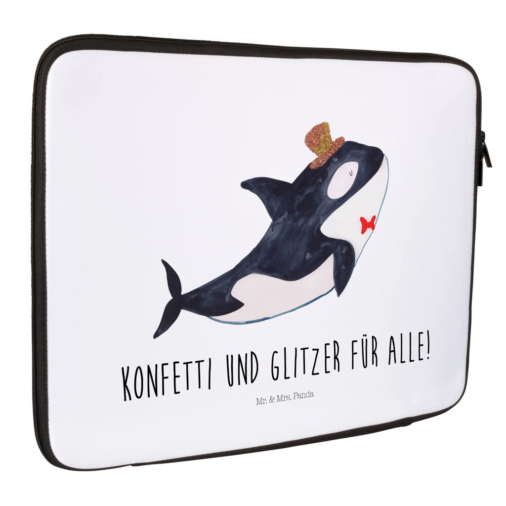 Notebook Tasche Orca Zylinder Notebook Tasche, Laptop, Computertasche, Tasche, Notebook-Tasche, Notebook-Reisehülle, Notebook Schutz, Meerestiere, Meer, Urlaub, Narwal, Glitter, Konfetti, Glitzer, Geburtstag, Feier, Fete, Fest, Glückwunsch, Orca