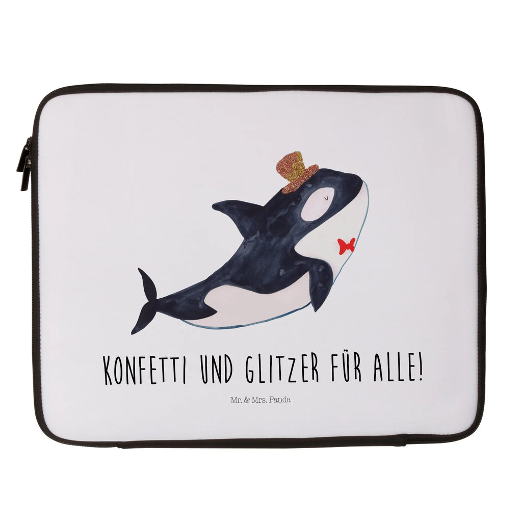 Notebook Tasche Orca Zylinder Notebook Tasche, Laptop, Computertasche, Tasche, Notebook-Tasche, Notebook-Reisehülle, Notebook Schutz, Meerestiere, Meer, Urlaub, Narwal, Glitter, Konfetti, Glitzer, Geburtstag, Feier, Fete, Fest, Glückwunsch, Orca