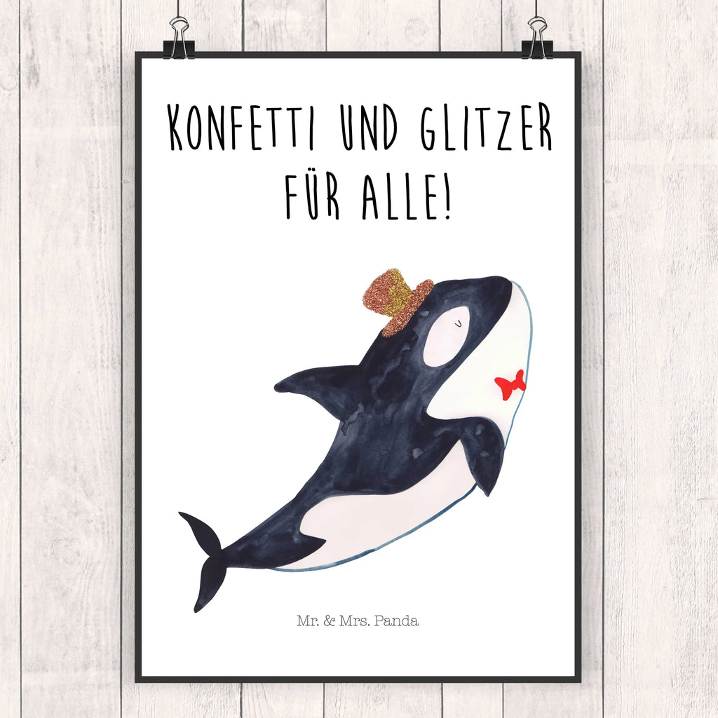 Poster Orca Zylinder Poster, Wandposter, Bild, Wanddeko, Küchenposter, Kinderposter, Wanddeko Bild, Raumdekoration, Wanddekoration, Handgemaltes Poster, Mr. & Mrs. Panda Poster, Designposter, Kunstdruck, Posterdruck, Meerestiere, Meer, Urlaub, Narwal, Glitter, Konfetti, Glitzer, Geburtstag, Feier, Fete, Fest, Glückwunsch, Orca