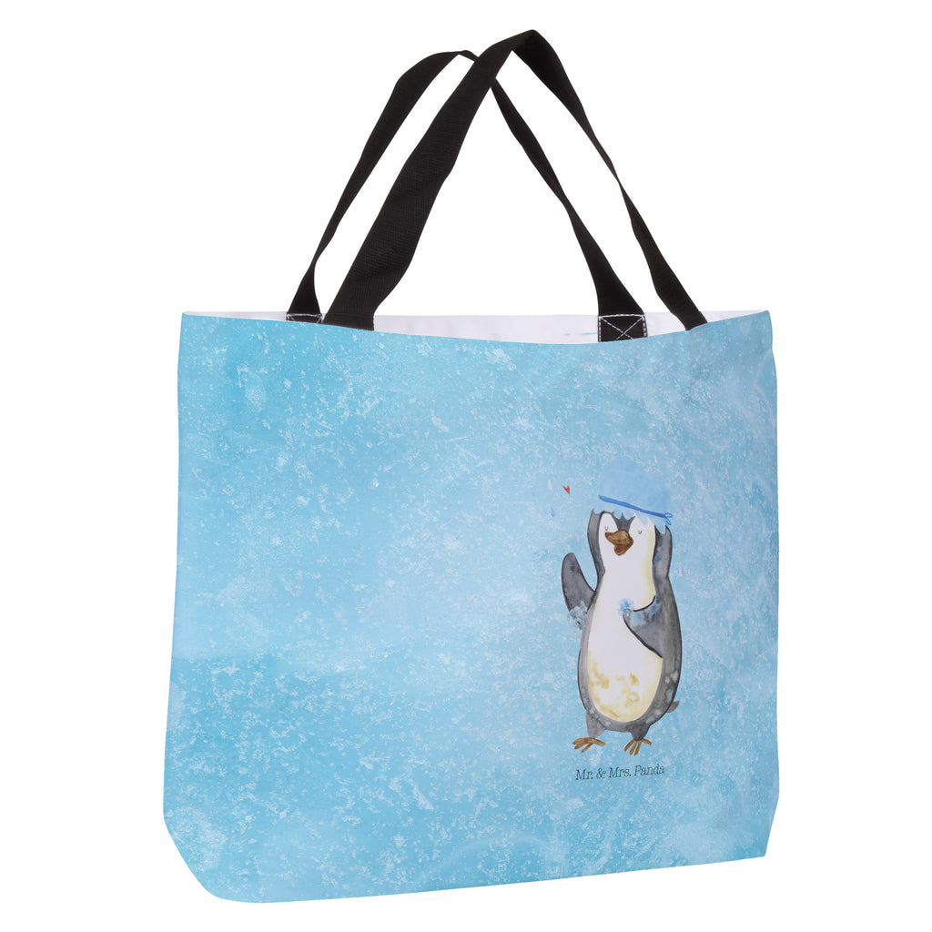 Shopper Pinguin duscht Beutel, Einkaufstasche, Tasche, Strandtasche, Einkaufsbeutel, Shopper, Schultasche, Freizeittasche, Tragebeutel, Schulbeutel, Alltagstasche, Pinguin, Pinguine, Dusche, duschen, Lebensmotto, Motivation, Neustart, Neuanfang, glücklich sein