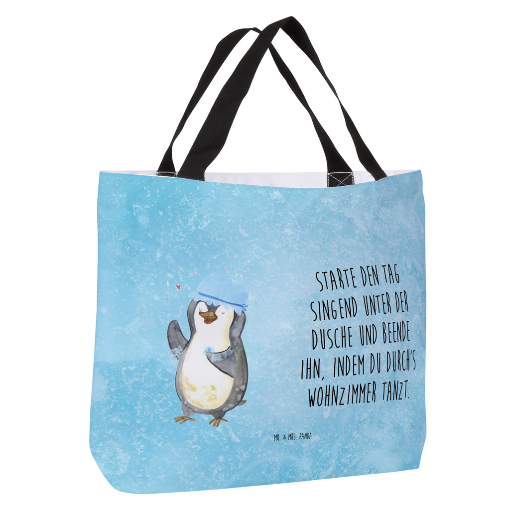 Shopper Pinguin duscht Beutel, Einkaufstasche, Tasche, Strandtasche, Einkaufsbeutel, Shopper, Schultasche, Freizeittasche, Tragebeutel, Schulbeutel, Alltagstasche, Pinguin, Pinguine, Dusche, duschen, Lebensmotto, Motivation, Neustart, Neuanfang, glücklich sein