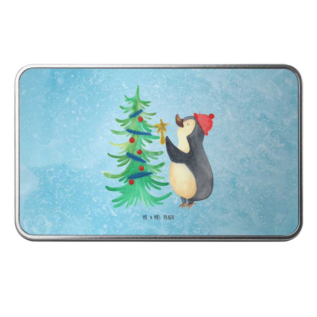 Metalldose rechteckig Pinguin Weihnachtsbaum Blechdose, Metalldose, Blechbox, Container, Keksdose, Vorratsdose, Vorratsbox, Döschen, Versperbox, Vesperdose, Aufbewahrungsdose, Aufbewahrungsbox, Aluminiumdose, Dose, Winter, Weihnachten, Weihnachtsdeko, Nikolaus, Advent, Heiligabend, Wintermotiv, Pinguin