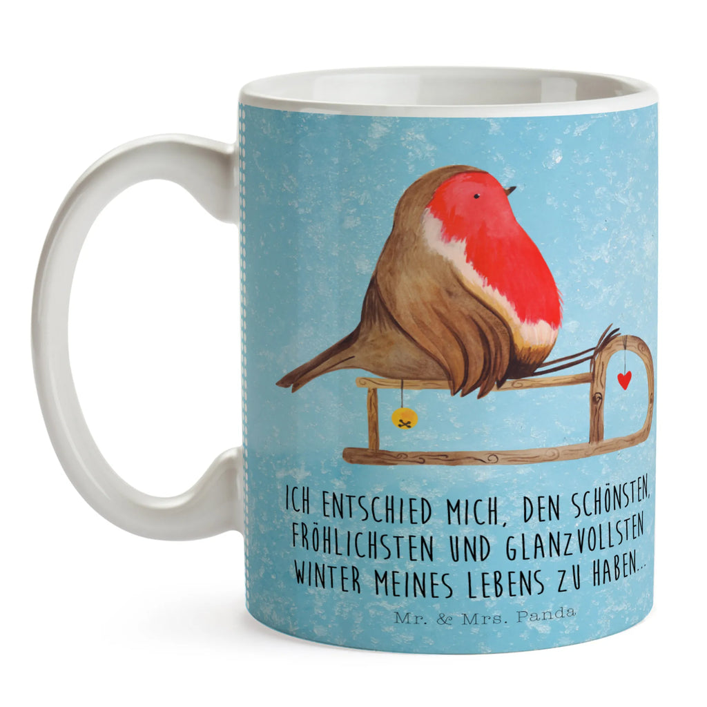 Tasse Rotkehlchen Schlitten Tasse, Kaffeetasse, Teetasse, Becher, Kaffeebecher, Teebecher, Keramiktasse, Porzellantasse, Büro Tasse, Geschenk Tasse, Tasse Sprüche, Tasse Motive, Kaffeetassen, Tasse bedrucken, Designer Tasse, Cappuccino Tassen, Schöne Teetassen, Winter, Weihnachten, Weihnachtsdeko, Nikolaus, Advent, Heiligabend, Wintermotiv, Schlitten, Vogel