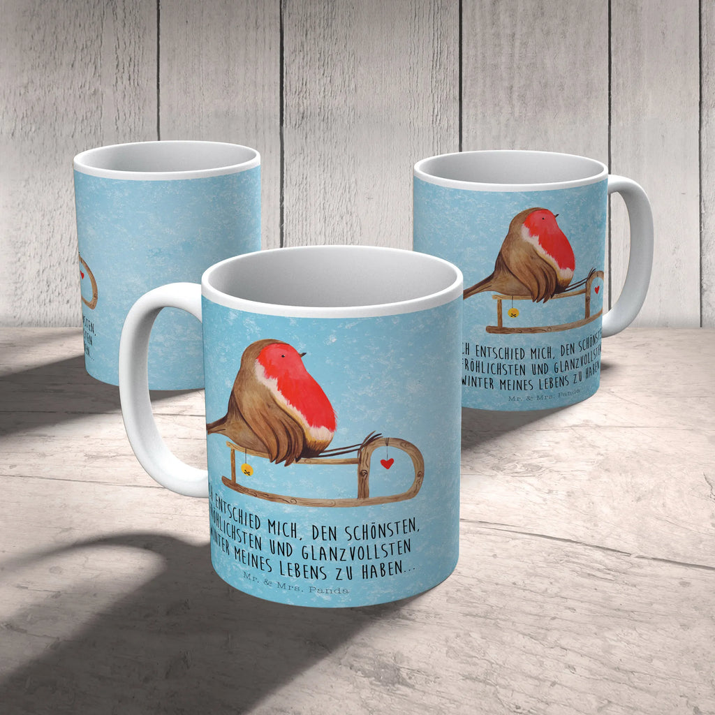 Tasse Rotkehlchen Schlitten Tasse, Kaffeetasse, Teetasse, Becher, Kaffeebecher, Teebecher, Keramiktasse, Porzellantasse, Büro Tasse, Geschenk Tasse, Tasse Sprüche, Tasse Motive, Kaffeetassen, Tasse bedrucken, Designer Tasse, Cappuccino Tassen, Schöne Teetassen, Winter, Weihnachten, Weihnachtsdeko, Nikolaus, Advent, Heiligabend, Wintermotiv, Schlitten, Vogel