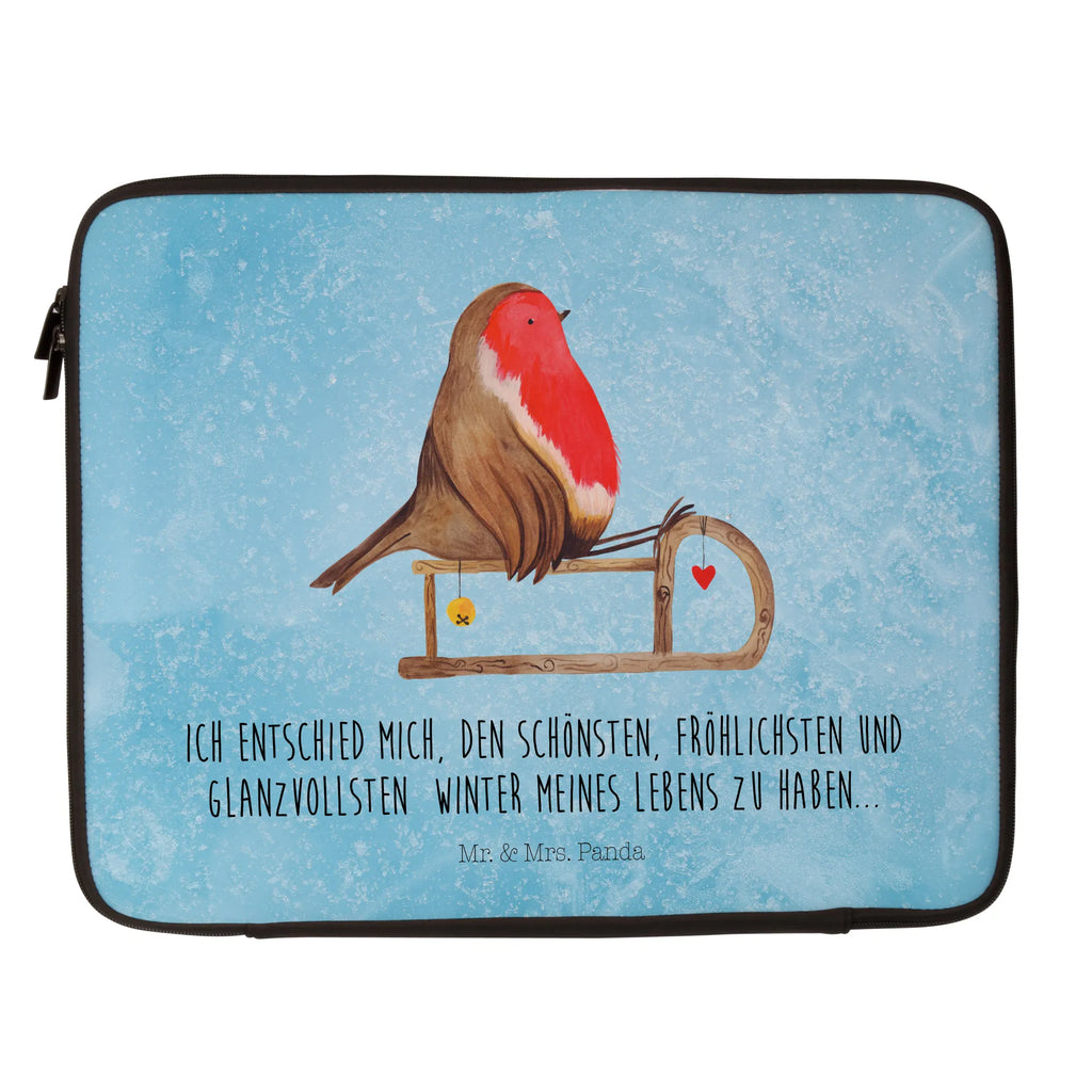 Notebook Tasche Rotkehlchen Schlitten Notebook Tasche, Laptop, Computertasche, Tasche, Notebook-Tasche, Notebook-Reisehülle, Notebook Schutz, Winter, Weihnachten, Weihnachtsdeko, Nikolaus, Advent, Heiligabend, Wintermotiv, Schlitten, Vogel