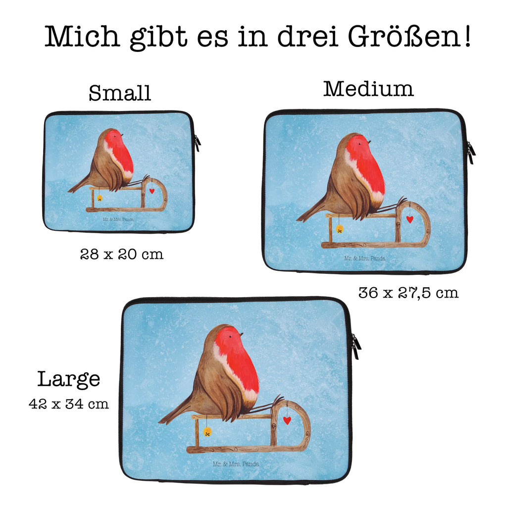 Notebook Tasche Rotkehlchen Schlitten Notebook Tasche, Laptop, Computertasche, Tasche, Notebook-Tasche, Notebook-Reisehülle, Notebook Schutz, Winter, Weihnachten, Weihnachtsdeko, Nikolaus, Advent, Heiligabend, Wintermotiv, Schlitten, Vogel