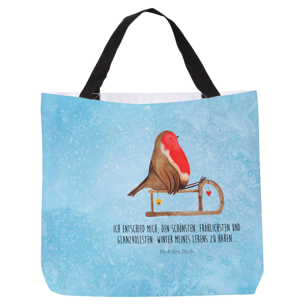 Shopper Rotkehlchen Schlitten Beutel, Einkaufstasche, Tasche, Strandtasche, Einkaufsbeutel, Shopper, Schultasche, Freizeittasche, Tragebeutel, Schulbeutel, Alltagstasche, Winter, Weihnachten, Weihnachtsdeko, Nikolaus, Advent, Heiligabend, Wintermotiv, Schlitten, Vogel