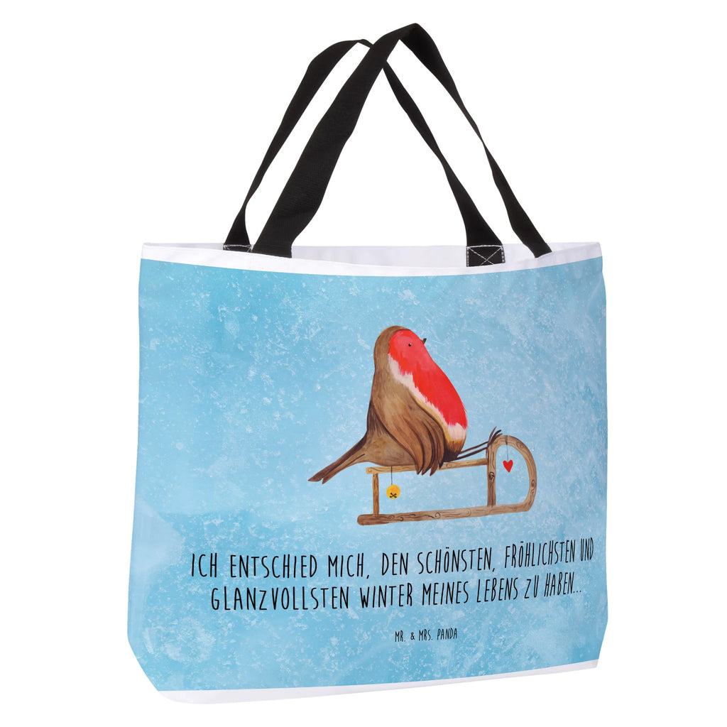 Shopper Rotkehlchen Schlitten Beutel, Einkaufstasche, Tasche, Strandtasche, Einkaufsbeutel, Shopper, Schultasche, Freizeittasche, Tragebeutel, Schulbeutel, Alltagstasche, Winter, Weihnachten, Weihnachtsdeko, Nikolaus, Advent, Heiligabend, Wintermotiv, Schlitten, Vogel