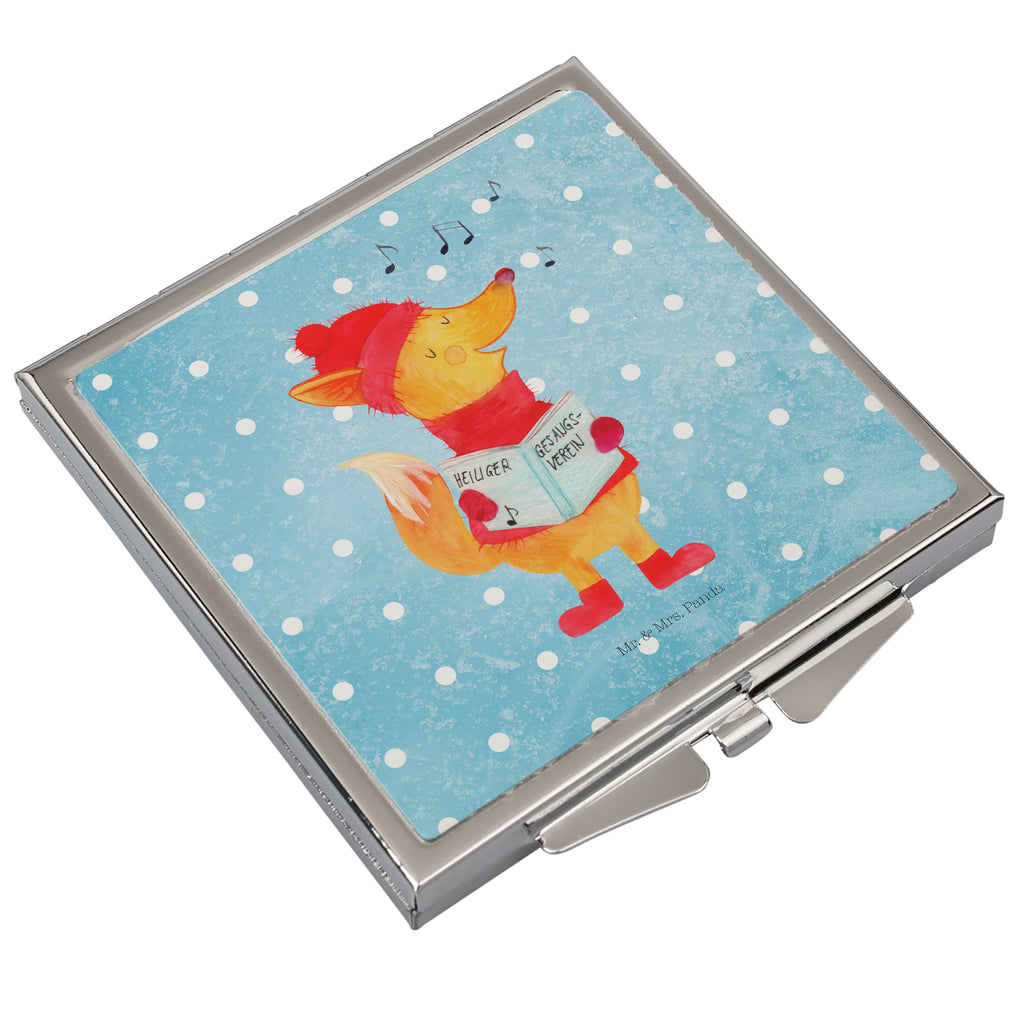 Handtaschenspiegel quadratisch Fuchs Sänger Spiegel, Handtasche, Quadrat, silber, schminken, Schminkspiegel, Winter, Weihnachten, Weihnachtsdeko, Nikolaus, Advent, Heiligabend, Wintermotiv, Fuchs, Füchse, Sänger, Geschenk Sänger, Singen, Weihnachtslieder