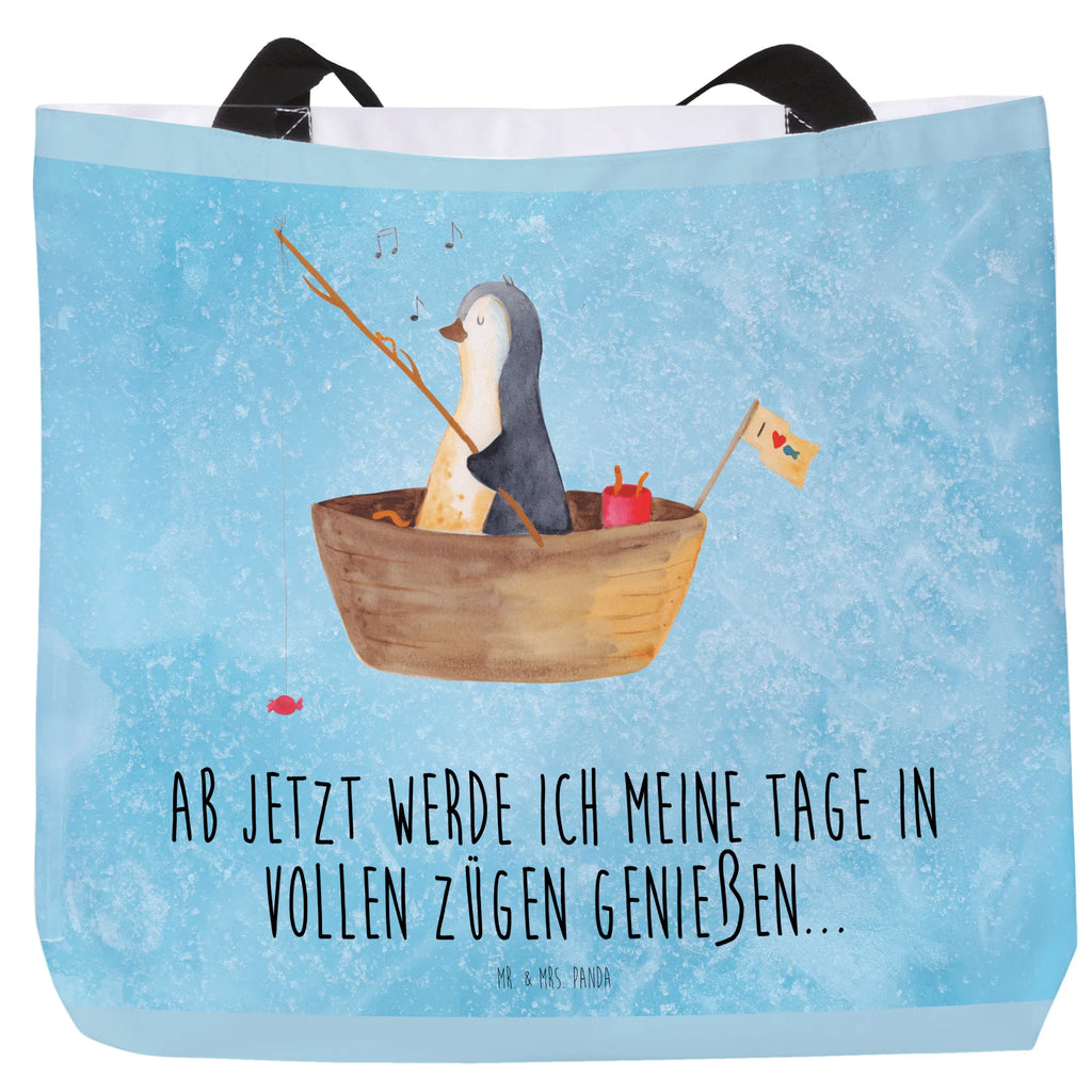 Shopper Pinguin Angelboot Beutel, Einkaufstasche, Tasche, Strandtasche, Einkaufsbeutel, Shopper, Schultasche, Freizeittasche, Tragebeutel, Schulbeutel, Alltagstasche, Pinguin, Pinguine, Angeln, Boot, Angelboot, Lebenslust, Leben, genießen, Motivation, Neustart, Neuanfang, Trennung, Scheidung, Geschenkidee Liebeskummer