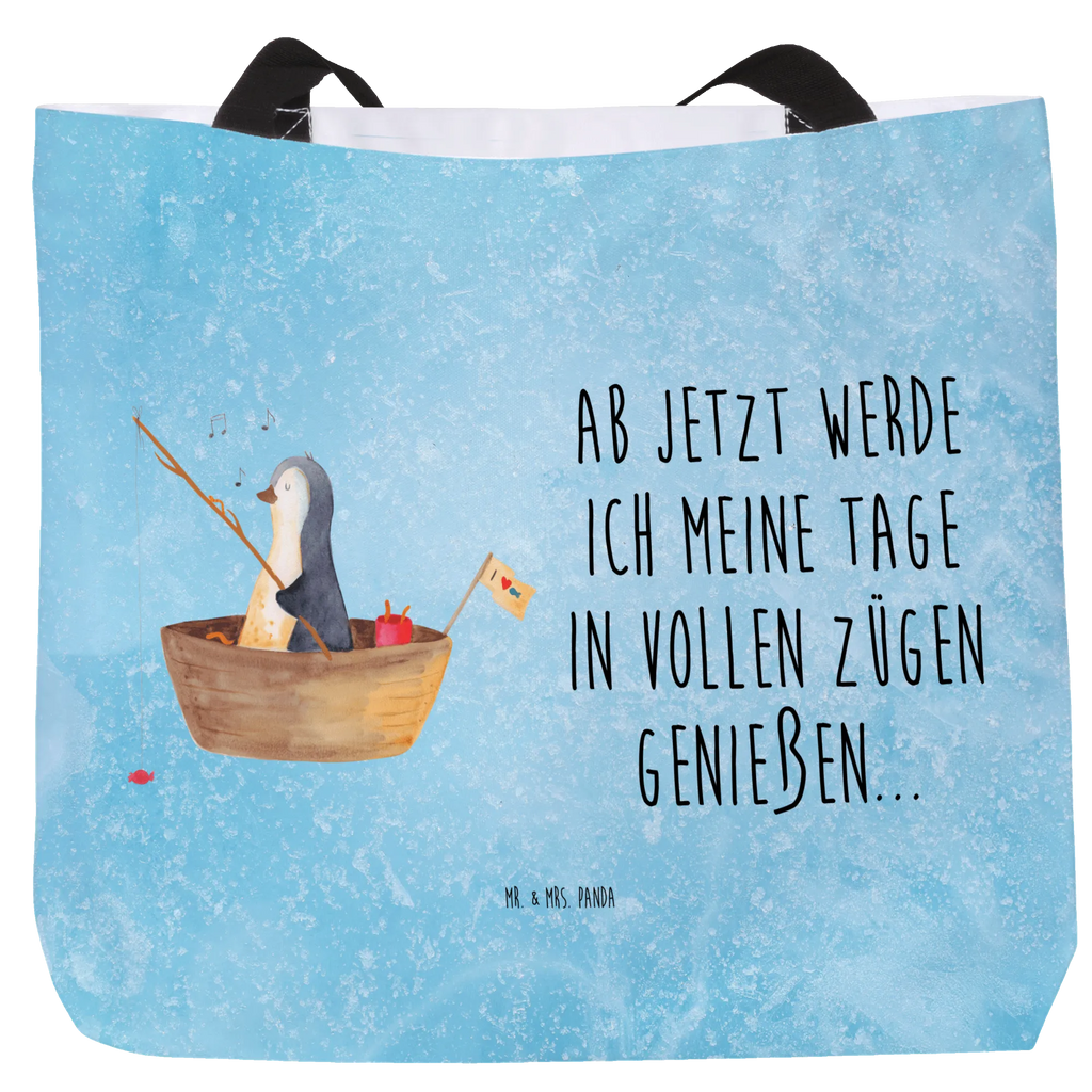 Shopper Pinguin Angelboot Beutel, Einkaufstasche, Tasche, Strandtasche, Einkaufsbeutel, Shopper, Schultasche, Freizeittasche, Tragebeutel, Schulbeutel, Alltagstasche, Pinguin, Pinguine, Angeln, Boot, Angelboot, Lebenslust, Leben, genießen, Motivation, Neustart, Neuanfang, Trennung, Scheidung, Geschenkidee Liebeskummer