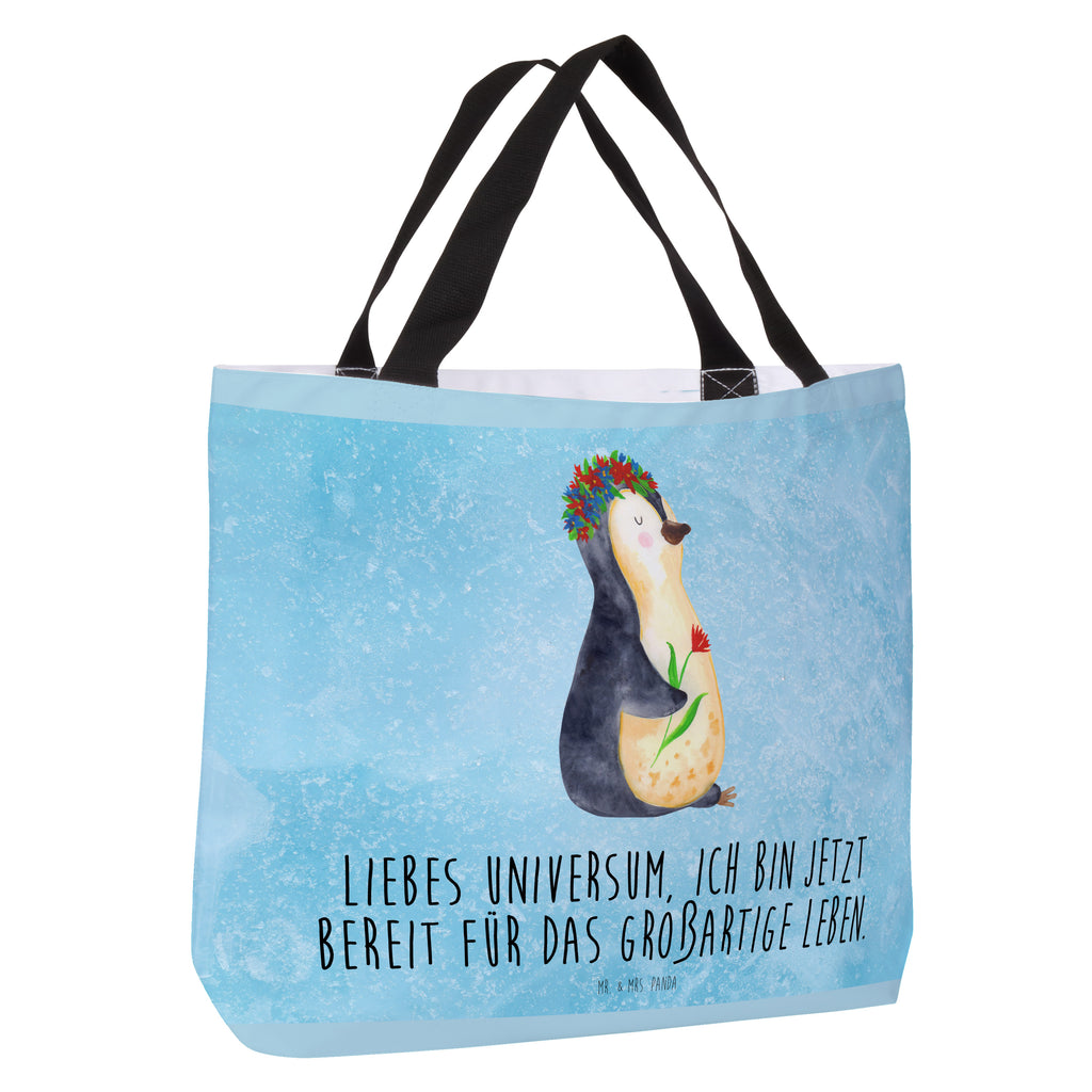 Shopper Pinguin Blumen Beutel, Einkaufstasche, Tasche, Strandtasche, Einkaufsbeutel, Shopper, Schultasche, Freizeittasche, Tragebeutel, Schulbeutel, Alltagstasche, Pinguin, Pinguine, Blumenkranz, Universum, Leben, Wünsche, Ziele, Lebensziele, Motivation, Lebenslust, Liebeskummer, Geschenkidee