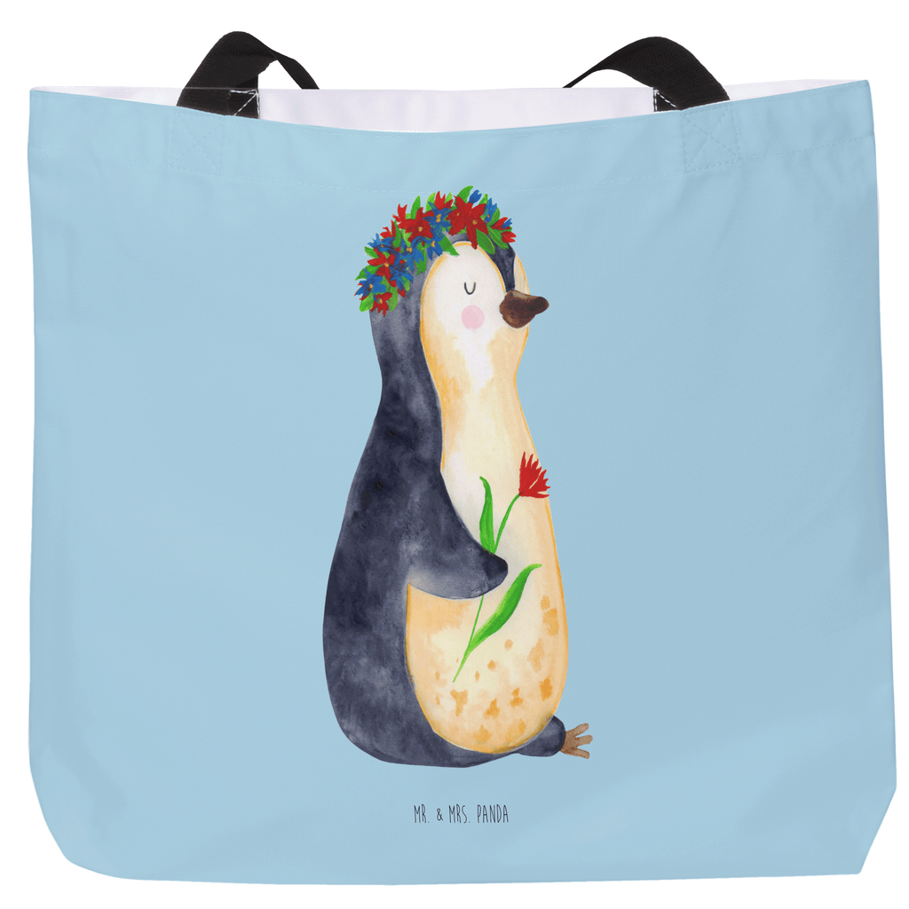 Shopper Pinguin Blumen Beutel, Einkaufstasche, Tasche, Strandtasche, Einkaufsbeutel, Shopper, Schultasche, Freizeittasche, Tragebeutel, Schulbeutel, Alltagstasche, Pinguin, Pinguine, Blumenkranz, Universum, Leben, Wünsche, Ziele, Lebensziele, Motivation, Lebenslust, Liebeskummer, Geschenkidee