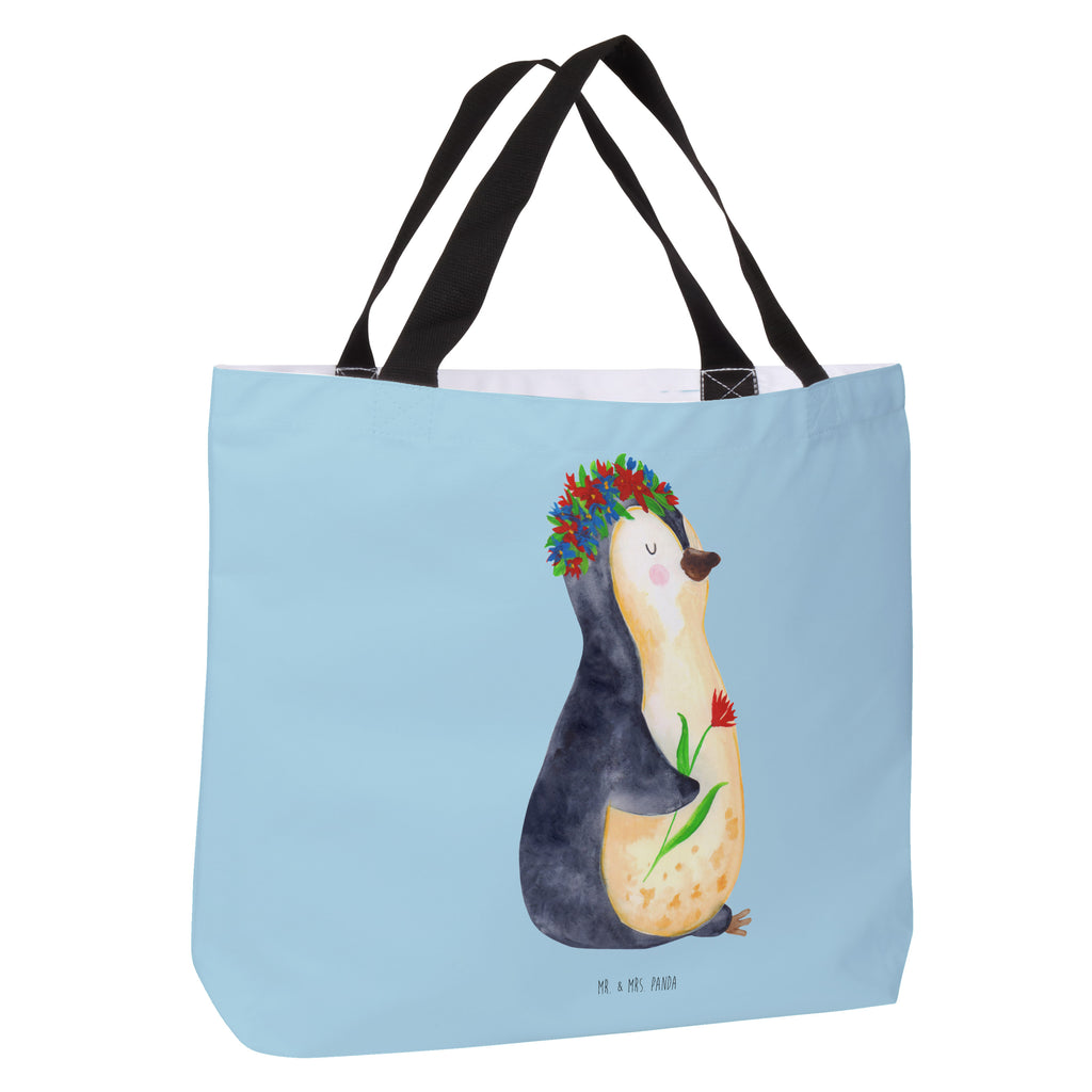 Shopper Pinguin Blumen Beutel, Einkaufstasche, Tasche, Strandtasche, Einkaufsbeutel, Shopper, Schultasche, Freizeittasche, Tragebeutel, Schulbeutel, Alltagstasche, Pinguin, Pinguine, Blumenkranz, Universum, Leben, Wünsche, Ziele, Lebensziele, Motivation, Lebenslust, Liebeskummer, Geschenkidee