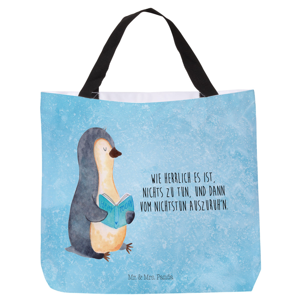 Shopper Pinguin Buch Beutel, Einkaufstasche, Tasche, Strandtasche, Einkaufsbeutel, Shopper, Schultasche, Freizeittasche, Tragebeutel, Schulbeutel, Alltagstasche, Pinguin, Pinguine, Buch, Lesen, Bücherwurm, Nichtstun, Faulenzen, Ferien, Urlaub, Freizeit