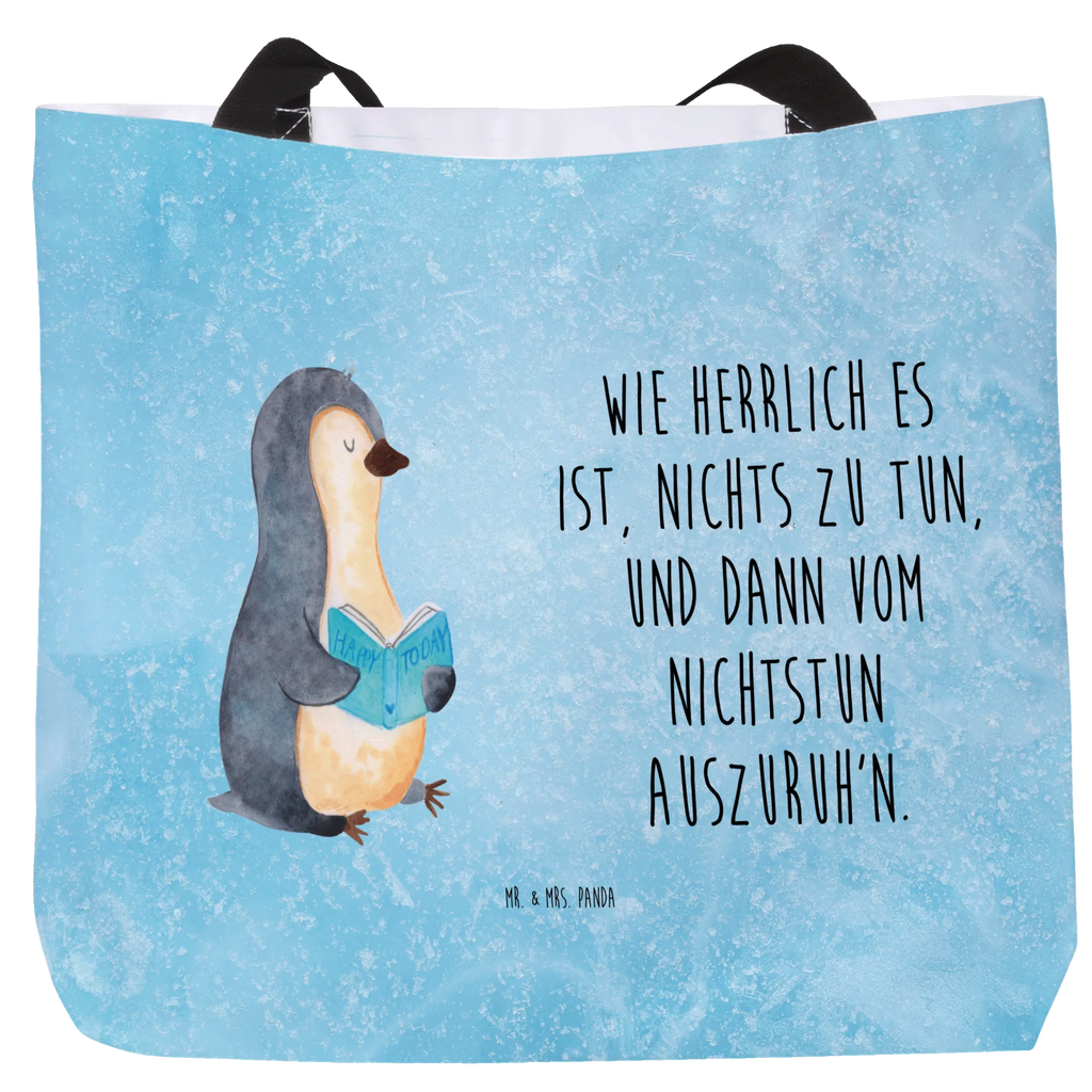 Shopper Pinguin Buch Beutel, Einkaufstasche, Tasche, Strandtasche, Einkaufsbeutel, Shopper, Schultasche, Freizeittasche, Tragebeutel, Schulbeutel, Alltagstasche, Pinguin, Pinguine, Buch, Lesen, Bücherwurm, Nichtstun, Faulenzen, Ferien, Urlaub, Freizeit