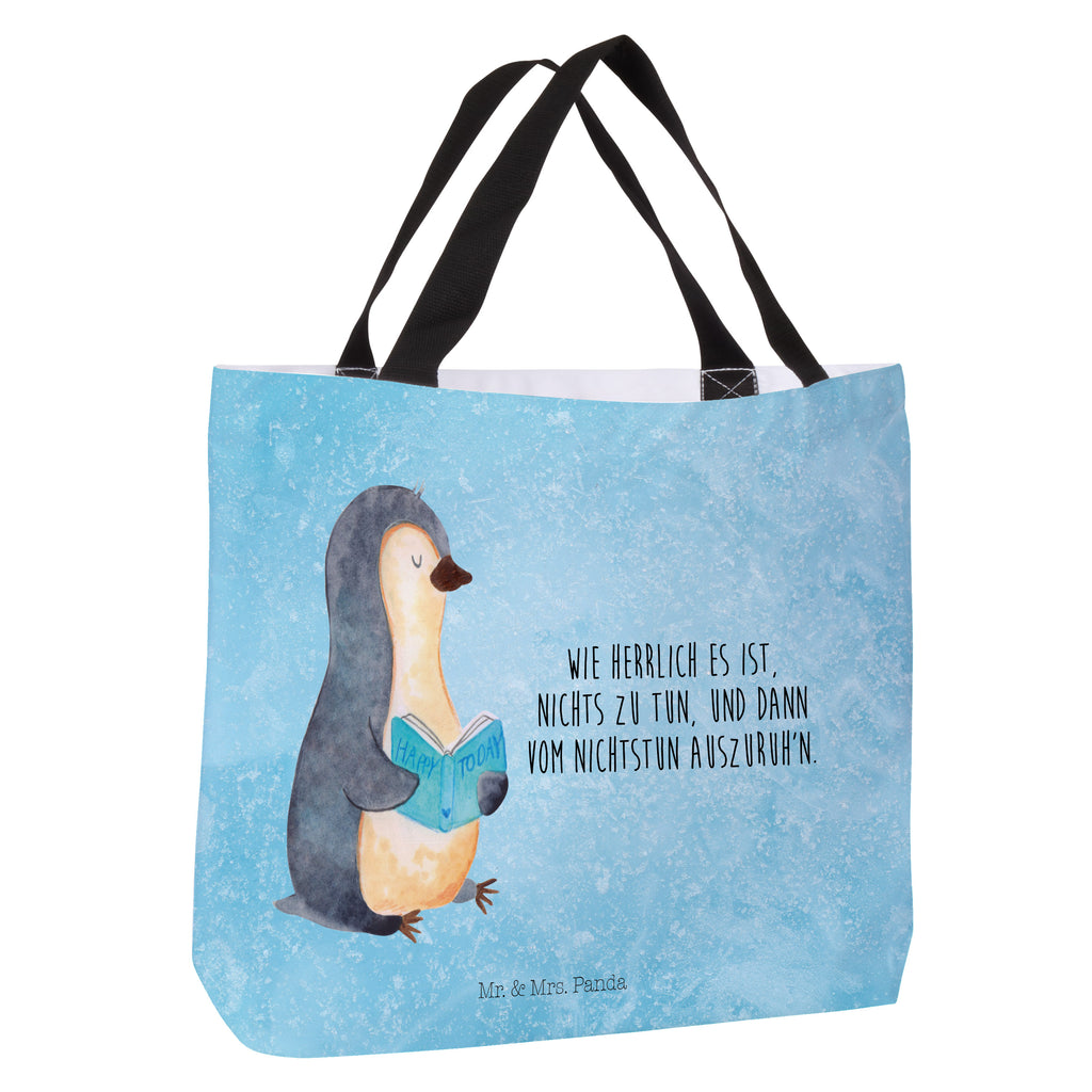 Shopper Pinguin Buch Beutel, Einkaufstasche, Tasche, Strandtasche, Einkaufsbeutel, Shopper, Schultasche, Freizeittasche, Tragebeutel, Schulbeutel, Alltagstasche, Pinguin, Pinguine, Buch, Lesen, Bücherwurm, Nichtstun, Faulenzen, Ferien, Urlaub, Freizeit