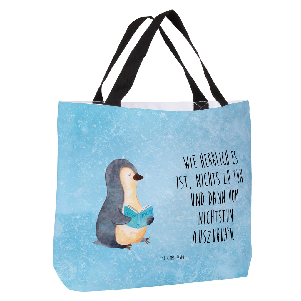 Shopper Pinguin Buch Beutel, Einkaufstasche, Tasche, Strandtasche, Einkaufsbeutel, Shopper, Schultasche, Freizeittasche, Tragebeutel, Schulbeutel, Alltagstasche, Pinguin, Pinguine, Buch, Lesen, Bücherwurm, Nichtstun, Faulenzen, Ferien, Urlaub, Freizeit