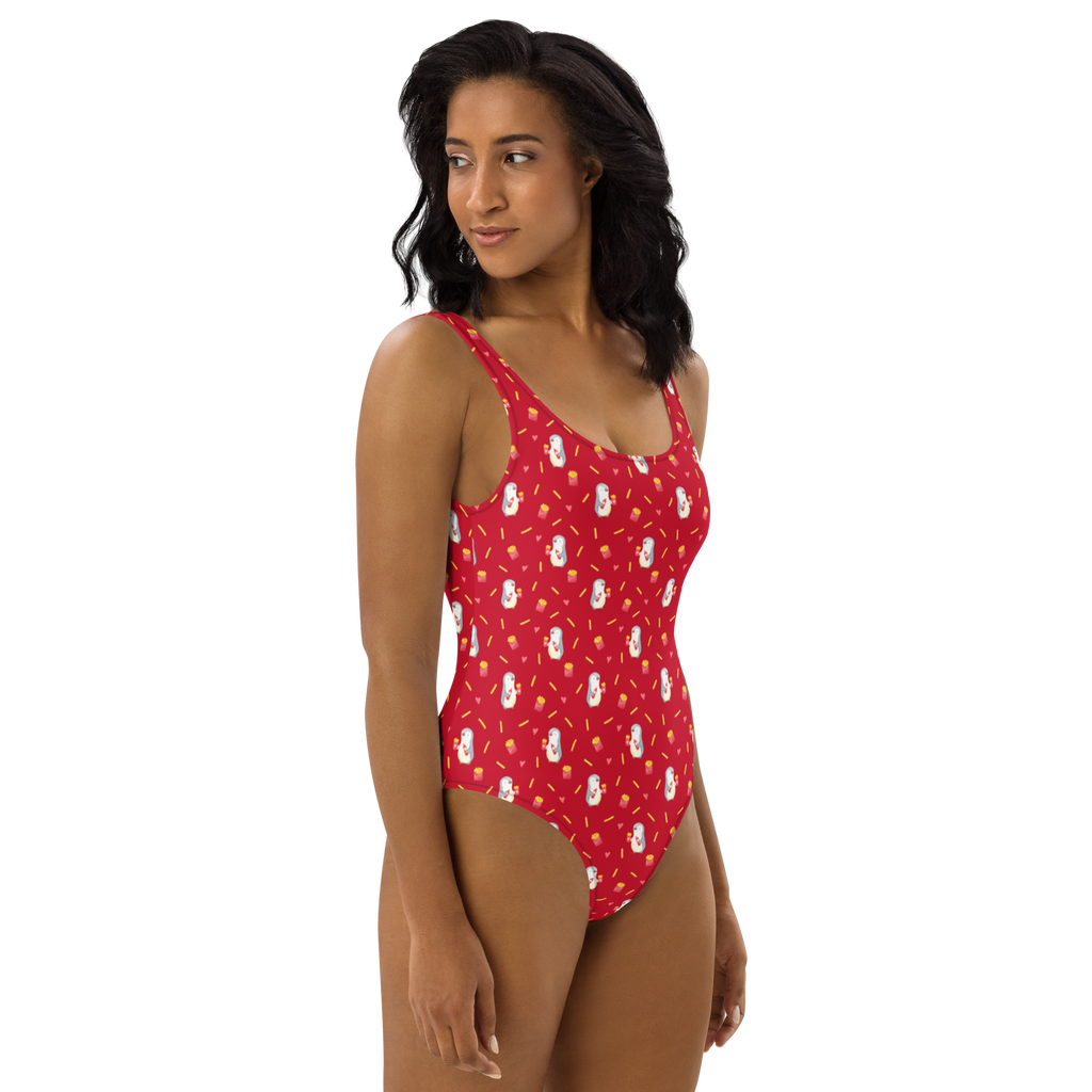 Badeanzug Pinguin Pommes Muster Badebekleidung, Bademode, Badeanzug, Swimsuit, Rückenfreier Badeanzug, Luxus-Bademode, Liebe, Partner, Freund, Freundin, Ehemann, Ehefrau, Heiraten, Verlobung, Heiratsantrag, Liebesgeschenk, Jahrestag, Hocheitstag, Valentinstag, Geschenk für Frauen, Hochzeitstag, Mitbringsel, Geschenk für Freundin, Geschenk für Partner, Liebesbeweis, für Männer, für Ehemann