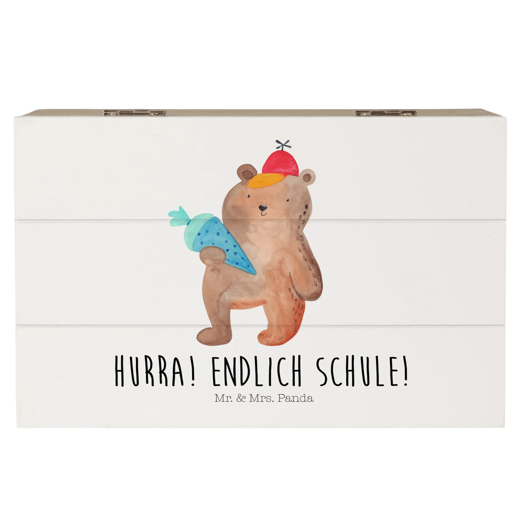 Holzkiste Bär mit Schultüte Holzkiste, Kiste, Schatzkiste, Truhe, Schatulle, XXL, Erinnerungsbox, Erinnerungskiste, Dekokiste, Aufbewahrungsbox, Geschenkbox, Geschenkdose, Bär, Teddy, Teddybär, Bär Motiv, Schultüte, Erster Schultag Geschenk, Einschulung Geschenk, Schule Geschenk, Grundschule, Schulanfang, Schulbeginn