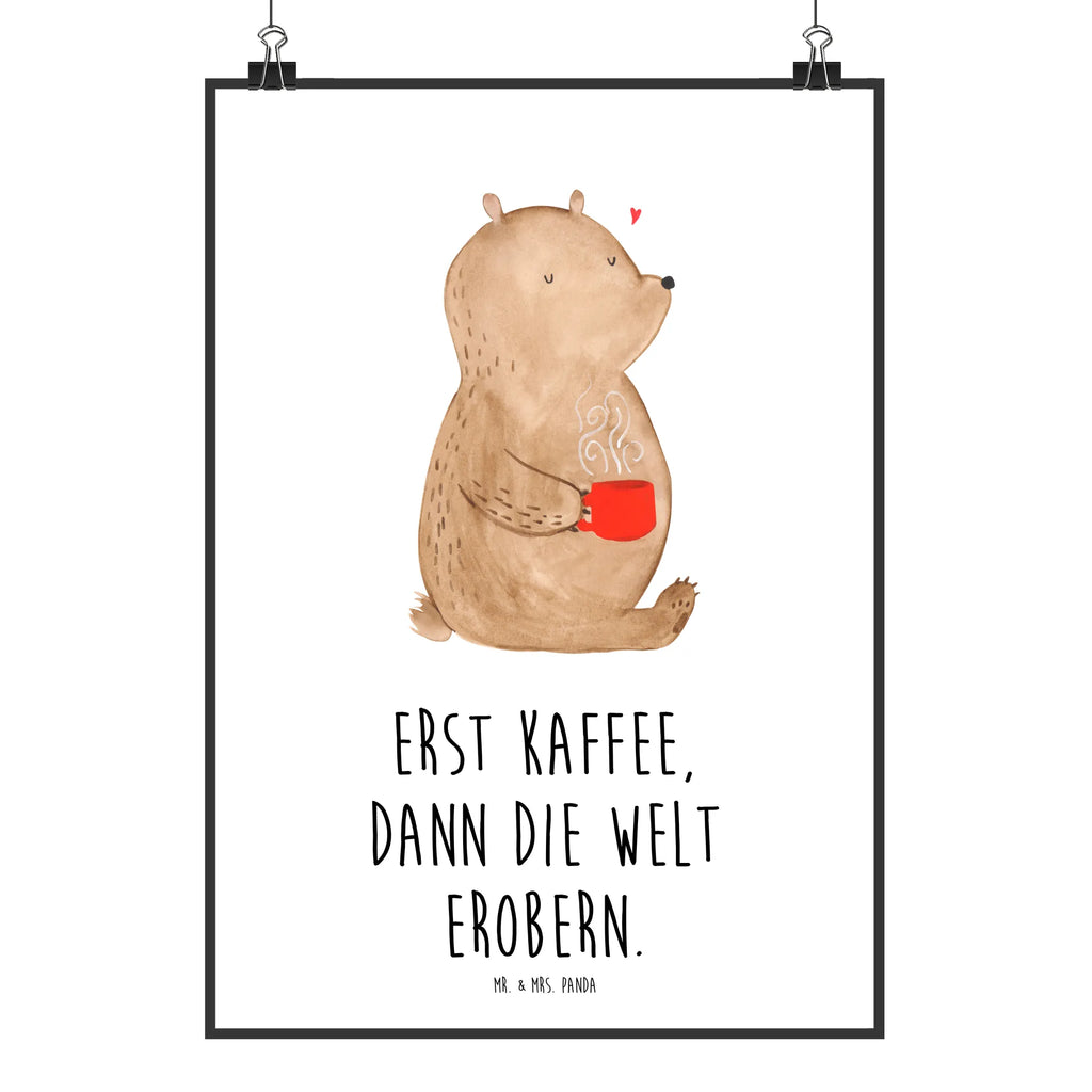 Poster Bär Kaffee Poster, Wandposter, Bild, Wanddeko, Küchenposter, Kinderposter, Wanddeko Bild, Raumdekoration, Wanddekoration, Handgemaltes Poster, Mr. & Mrs. Panda Poster, Designposter, Kunstdruck, Posterdruck, Bär, Teddy, Teddybär, Kaffee, Coffee, Bären, guten Morgen, Morgenroutine, Welt erobern, Welt retten, Motivation