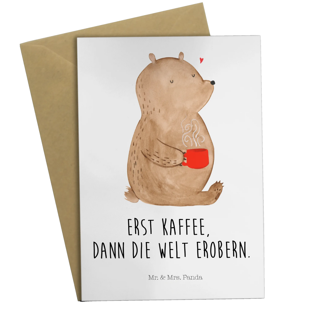 Grußkarte Bär Kaffee Grußkarte, Klappkarte, Einladungskarte, Glückwunschkarte, Hochzeitskarte, Geburtstagskarte, Karte, Ansichtskarten, Bär, Teddy, Teddybär, Kaffee, Coffee, Bären, guten Morgen, Morgenroutine, Welt erobern, Welt retten, Motivation