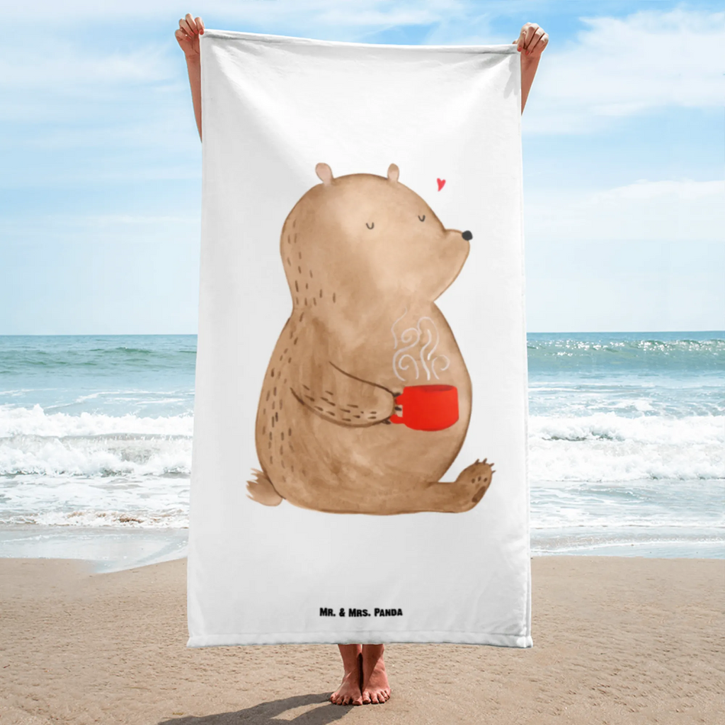 XL Badehandtuch Bär Kaffee Handtuch, Badetuch, Duschtuch, Strandtuch, Saunatuch, Bär, Teddy, Teddybär, Kaffee, Coffee, Bären, guten Morgen, Morgenroutine, Welt erobern, Welt retten, Motivation