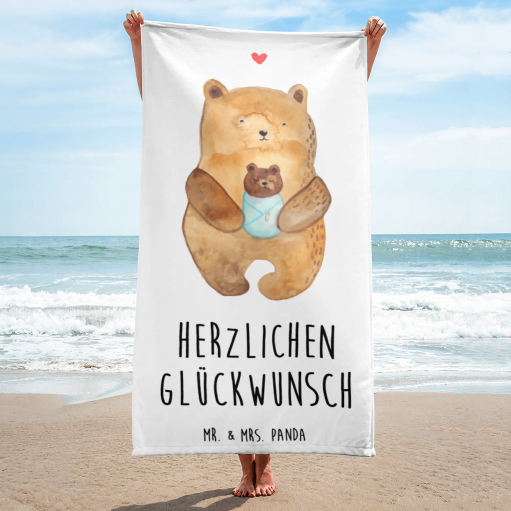 XL Badehandtuch Bär mit Baby Handtuch, Badetuch, Duschtuch, Strandtuch, Saunatuch, Bär, Teddy, Teddybär, Eltern, Mutter, Baby, Taufe, Geburt, Nichte, Neffe, Enkel, Enkelin, Täufling, Geburtstag, Glückwunsch