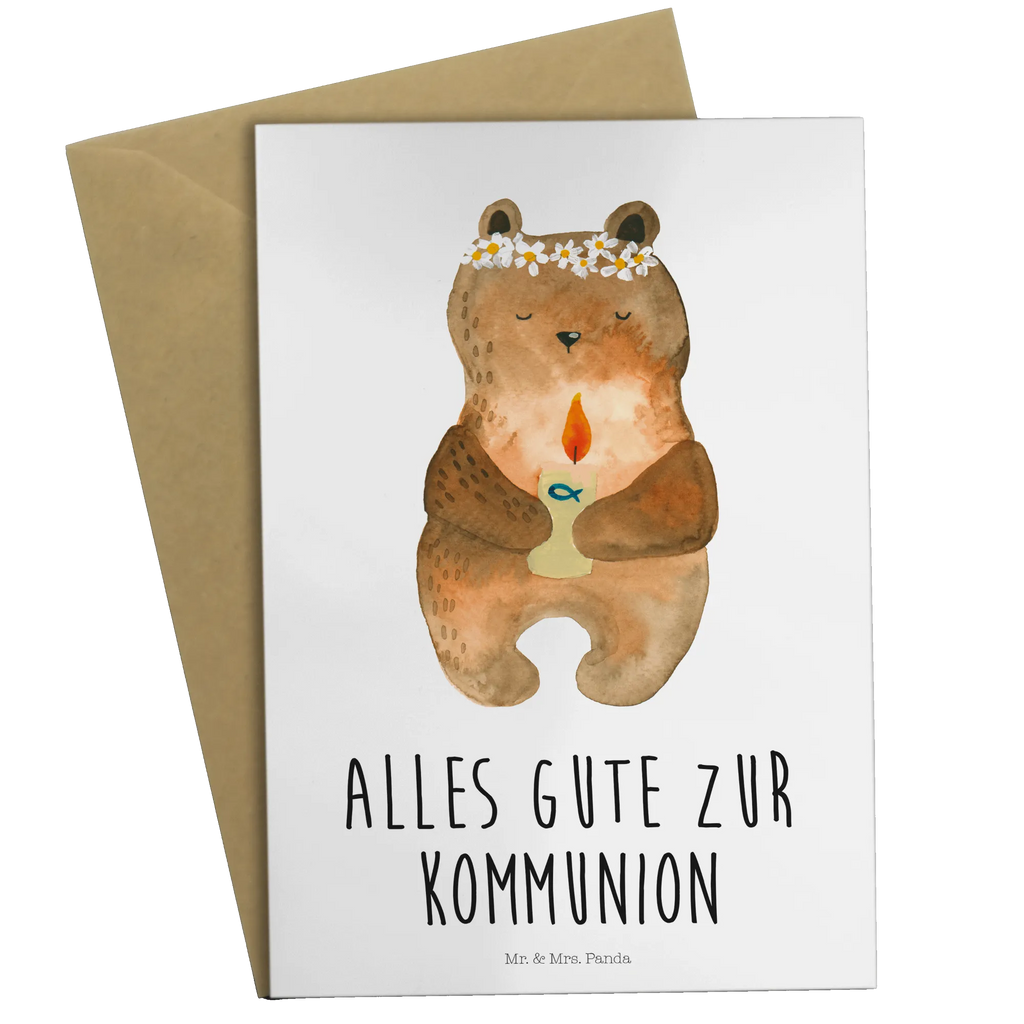 Grußkarte Bär Kommunion Grußkarte, Klappkarte, Einladungskarte, Glückwunschkarte, Hochzeitskarte, Geburtstagskarte, Karte, Ansichtskarten, Bär, Teddy, Teddybär, Kommunion, Gottes Segen, Taufkerze, katholisch