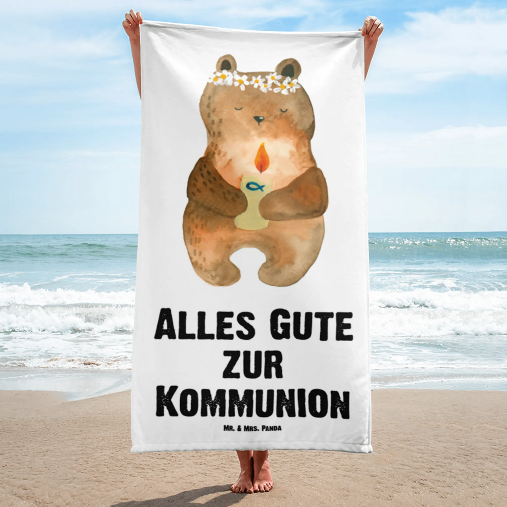 XL Badehandtuch Kommunion-Bär Handtuch, Badetuch, Duschtuch, Strandtuch, Saunatuch, Bär, Teddy, Teddybär, Kommunion, Gottes Segen, Taufkerze, katholisch